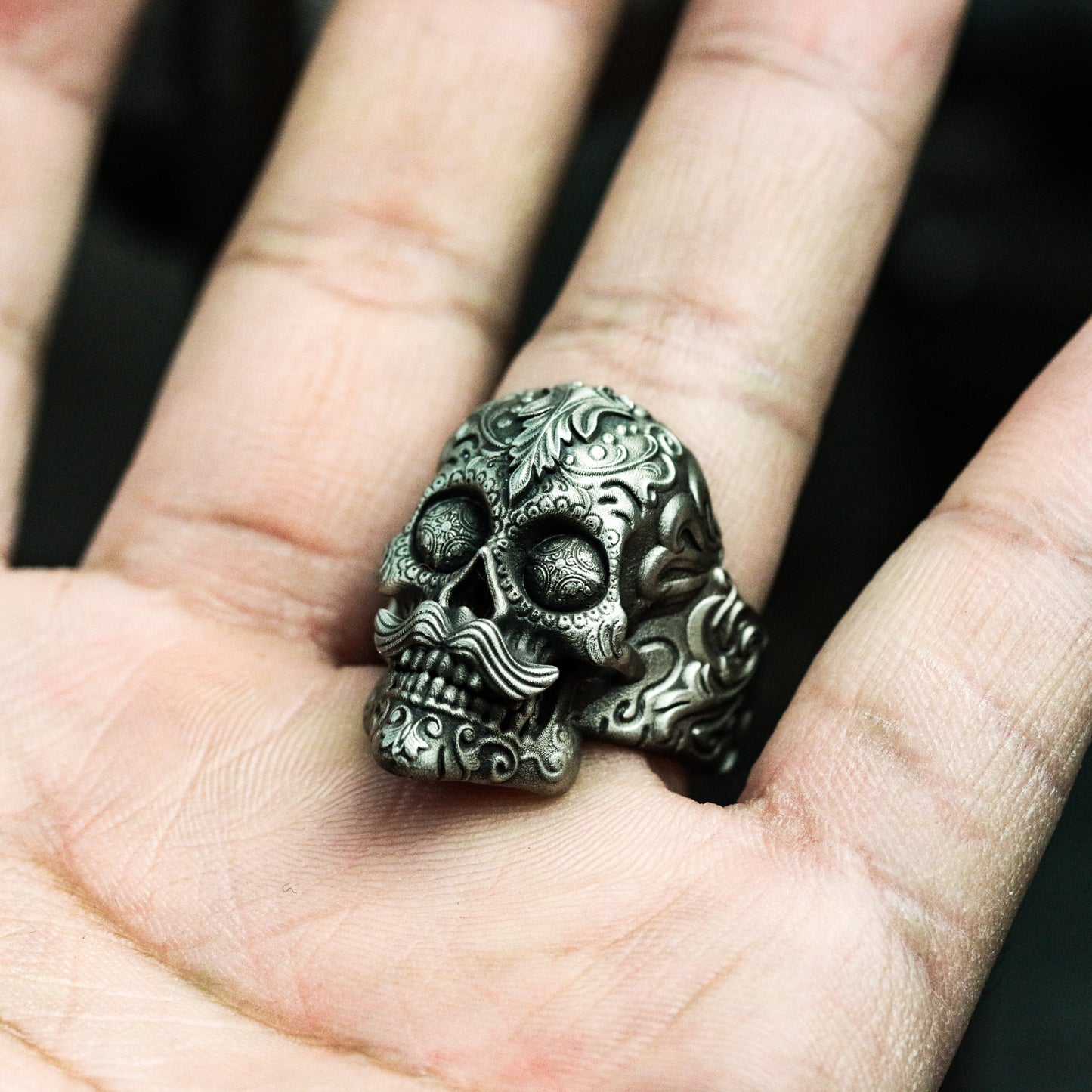 Tattoo Skull Ring - 925 Sterling Silver Handmade
