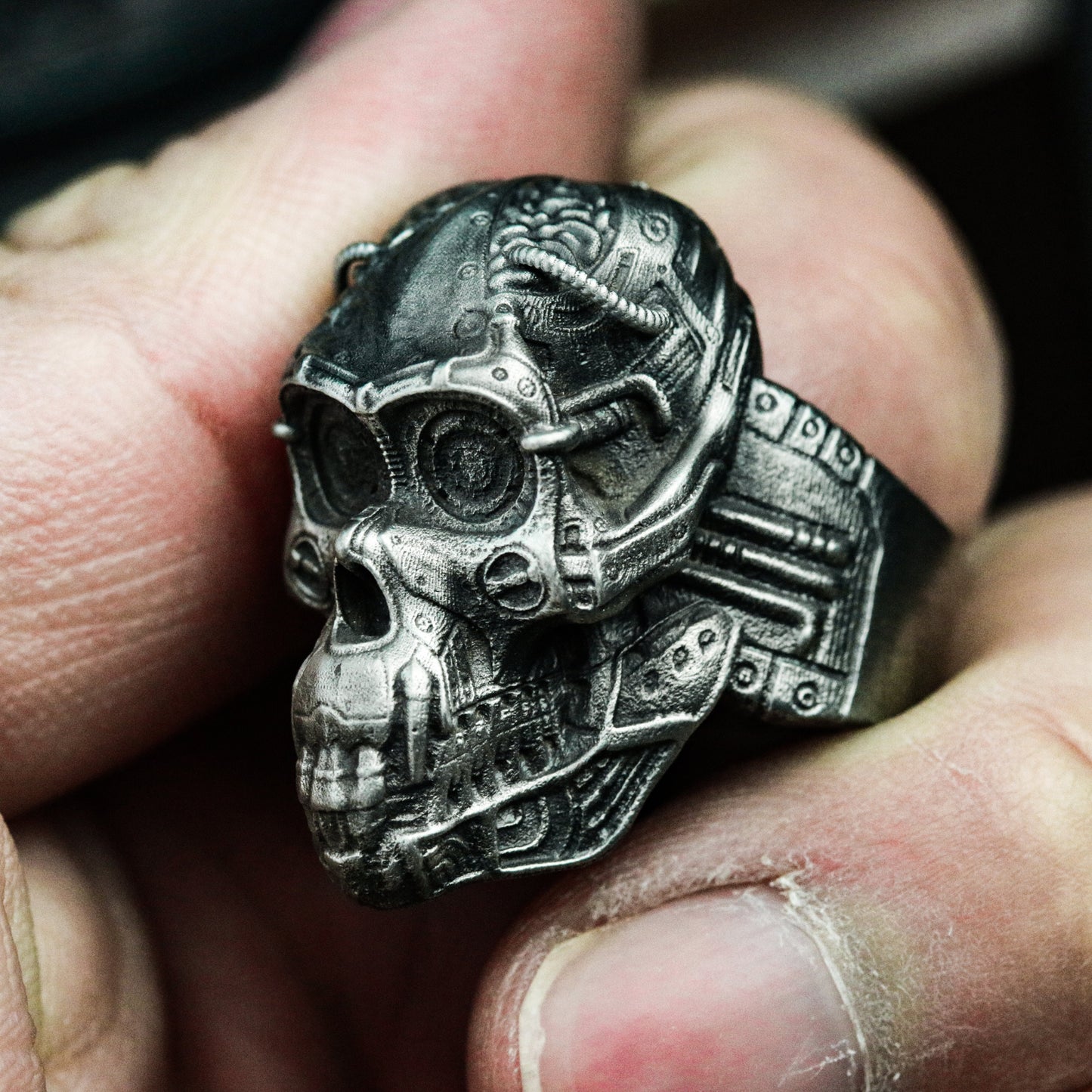 Mechanical Gorilla Skull Ring - 925 Sterling Silver Handmade