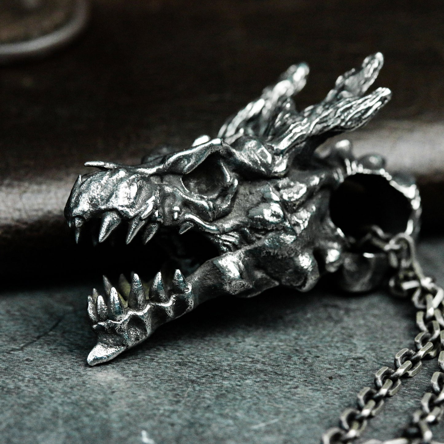 Dragon Skull Pendant - 925 Silver Handmade Fantasy Beast