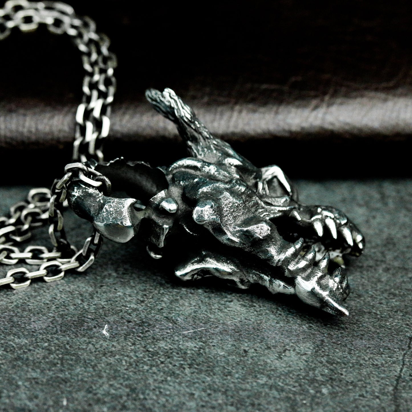 Dragon Skull Pendant - 925 Silver Handmade Fantasy Beast