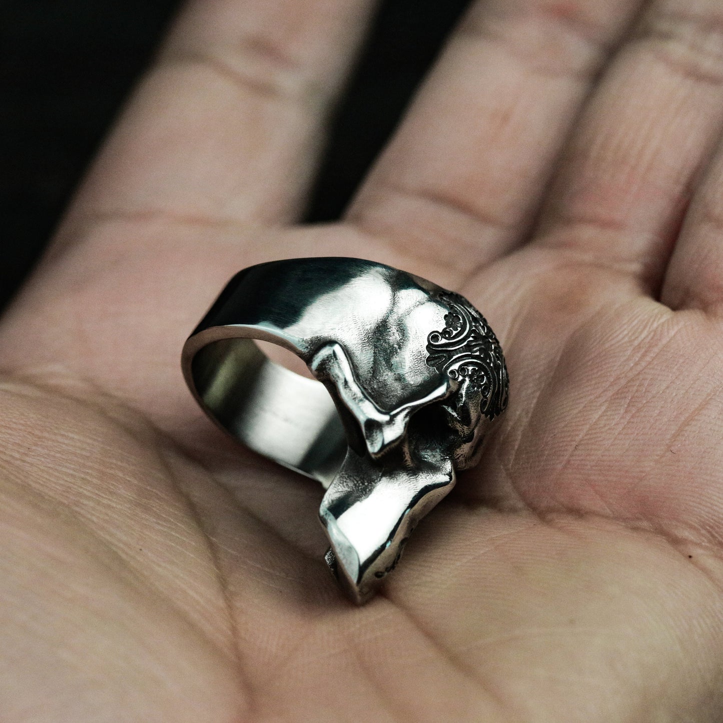 Half Skull Ring - 925 Silver Handmade Gothic Mask