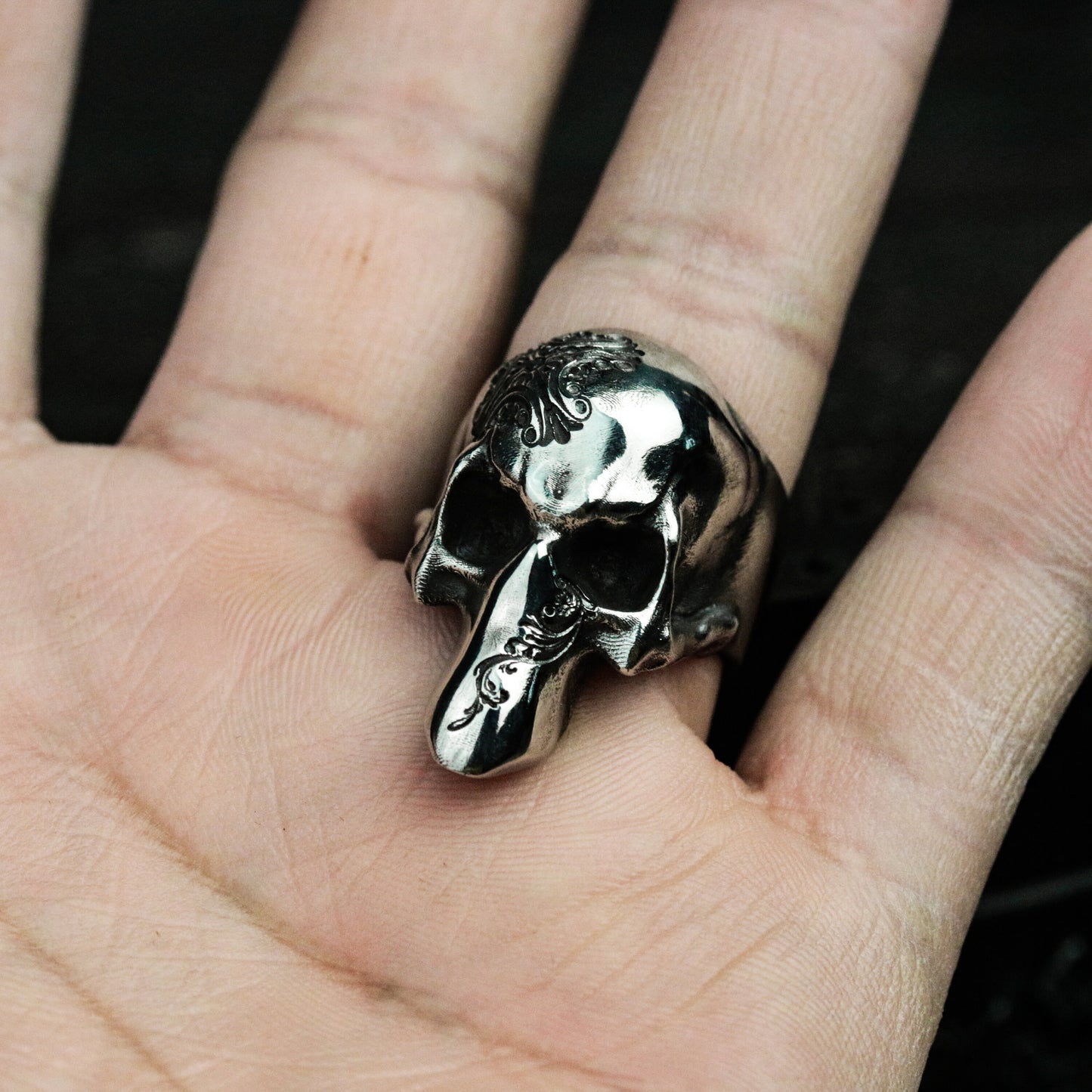 Half Skull Ring - 925 Silver Handmade Gothic Mask