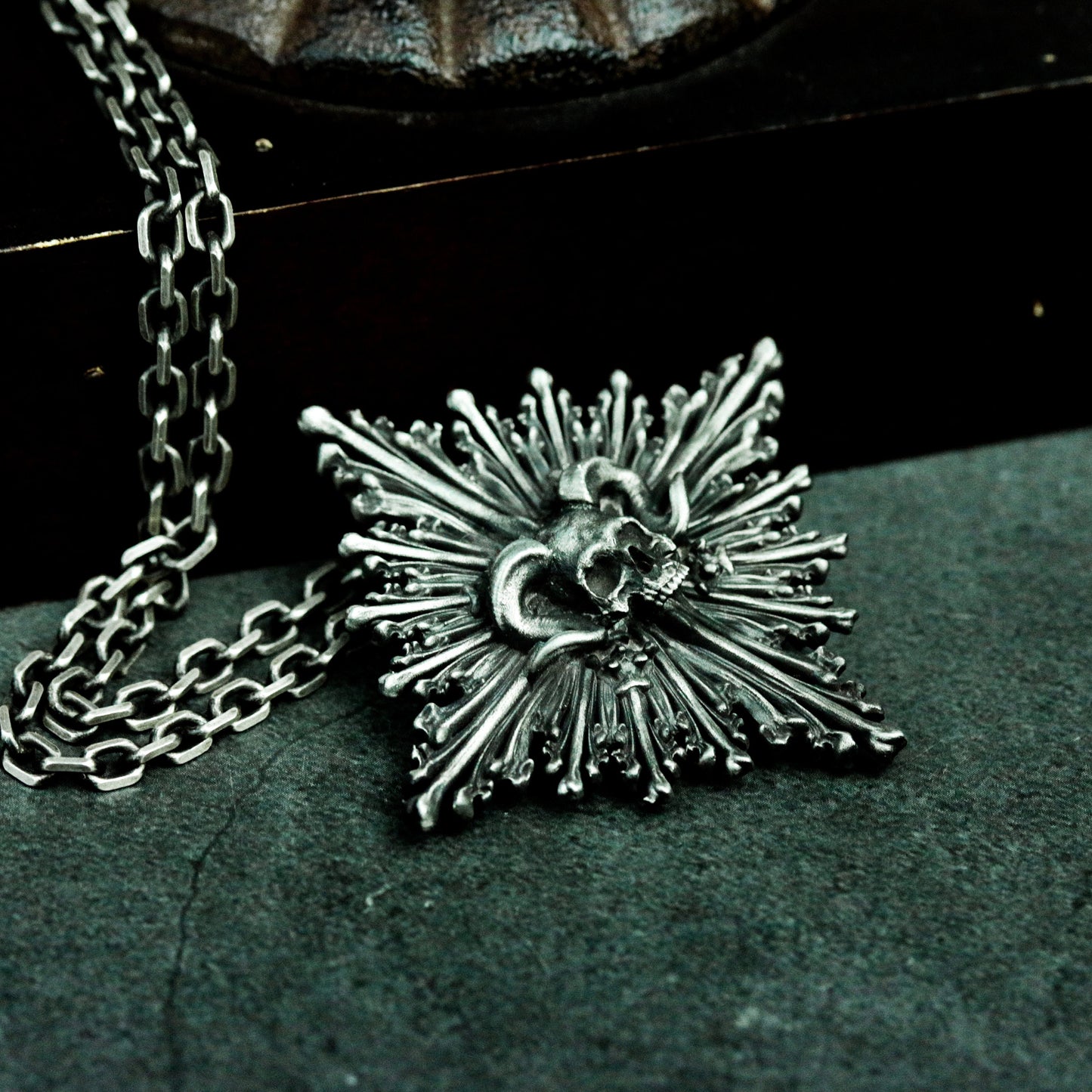 Radiant Skull Pendant with Spiked Halo ¨C 925 Sterling Silver Handmade