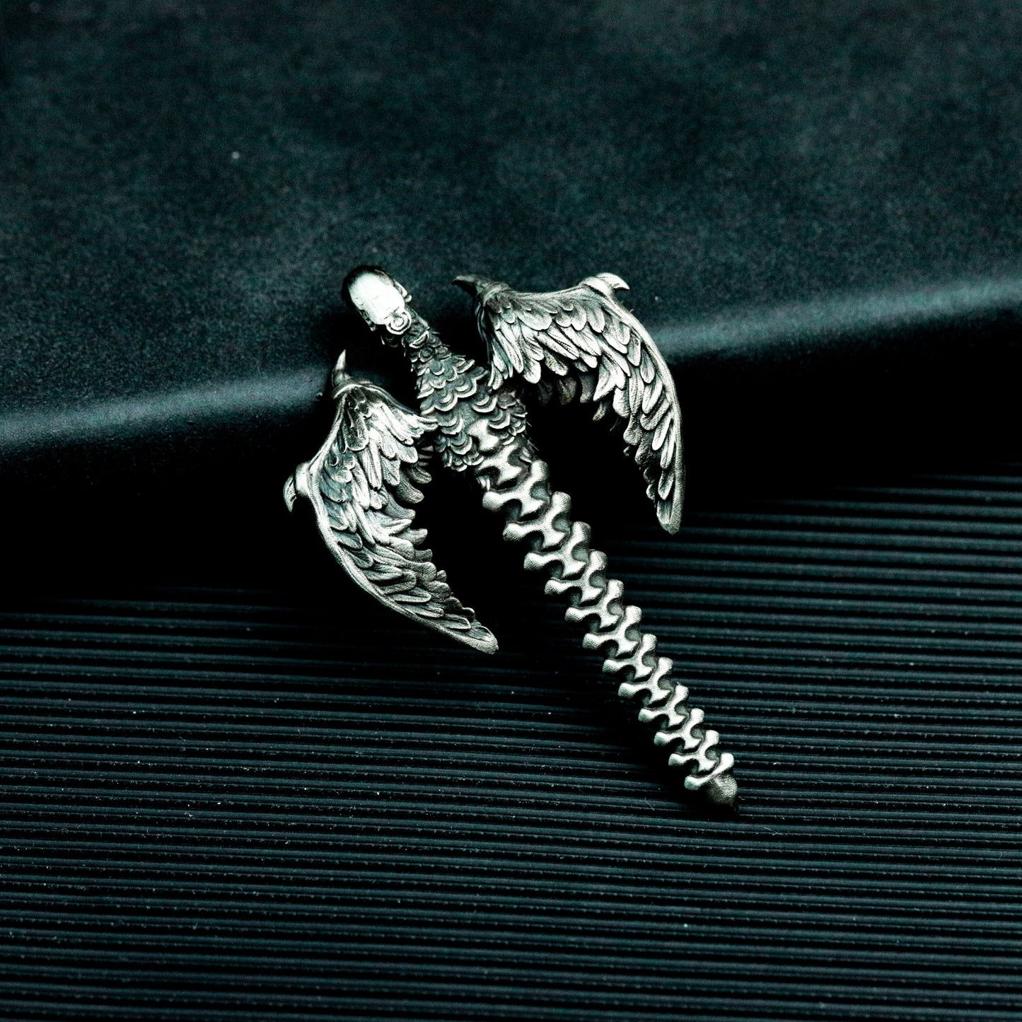 Dragon Spine Pendant with Bone Wings - 925 Sterling Silver Handmade