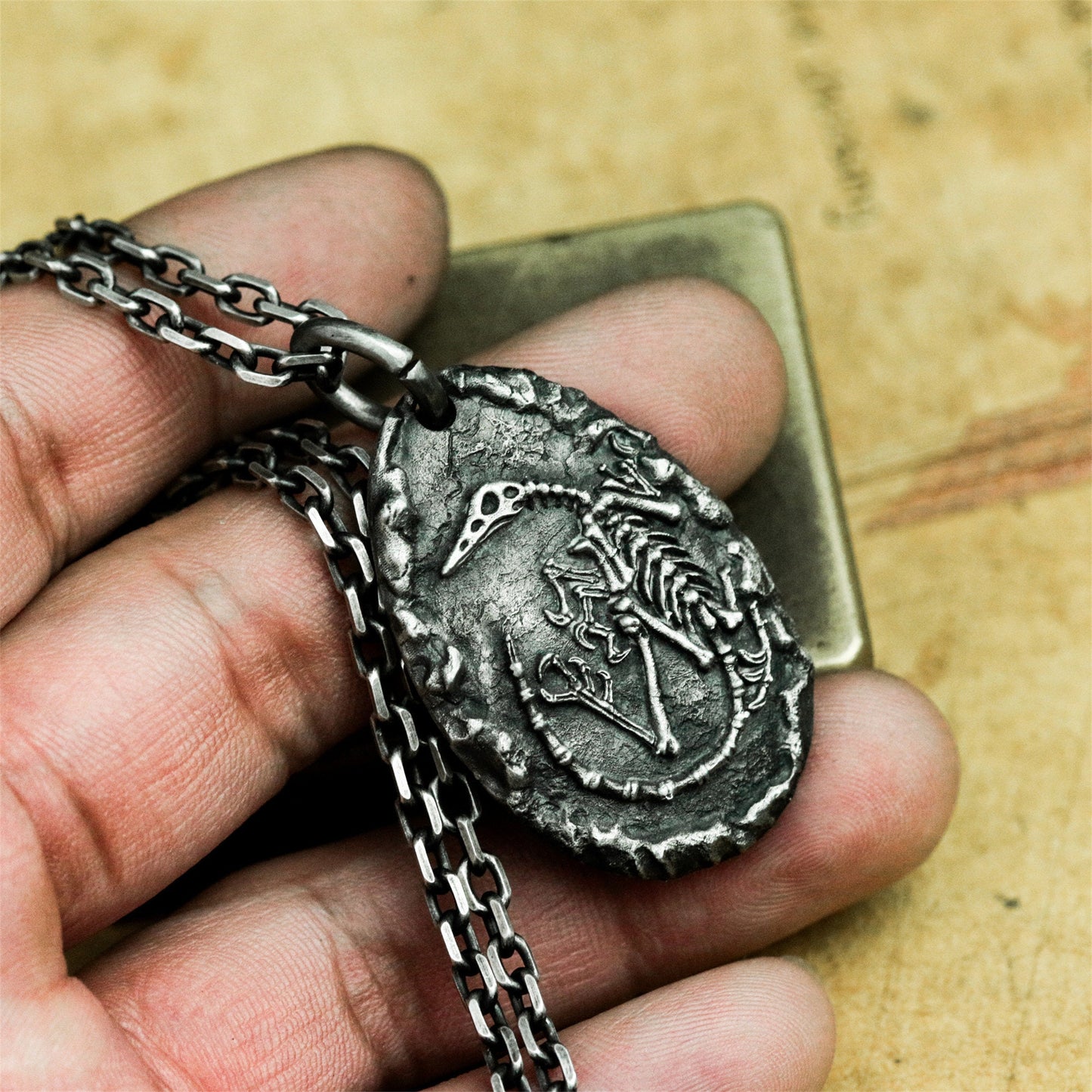 Fossil-Style Insect Shell Pendant (Flat) ¨C 925 Sterling Silver Handmade