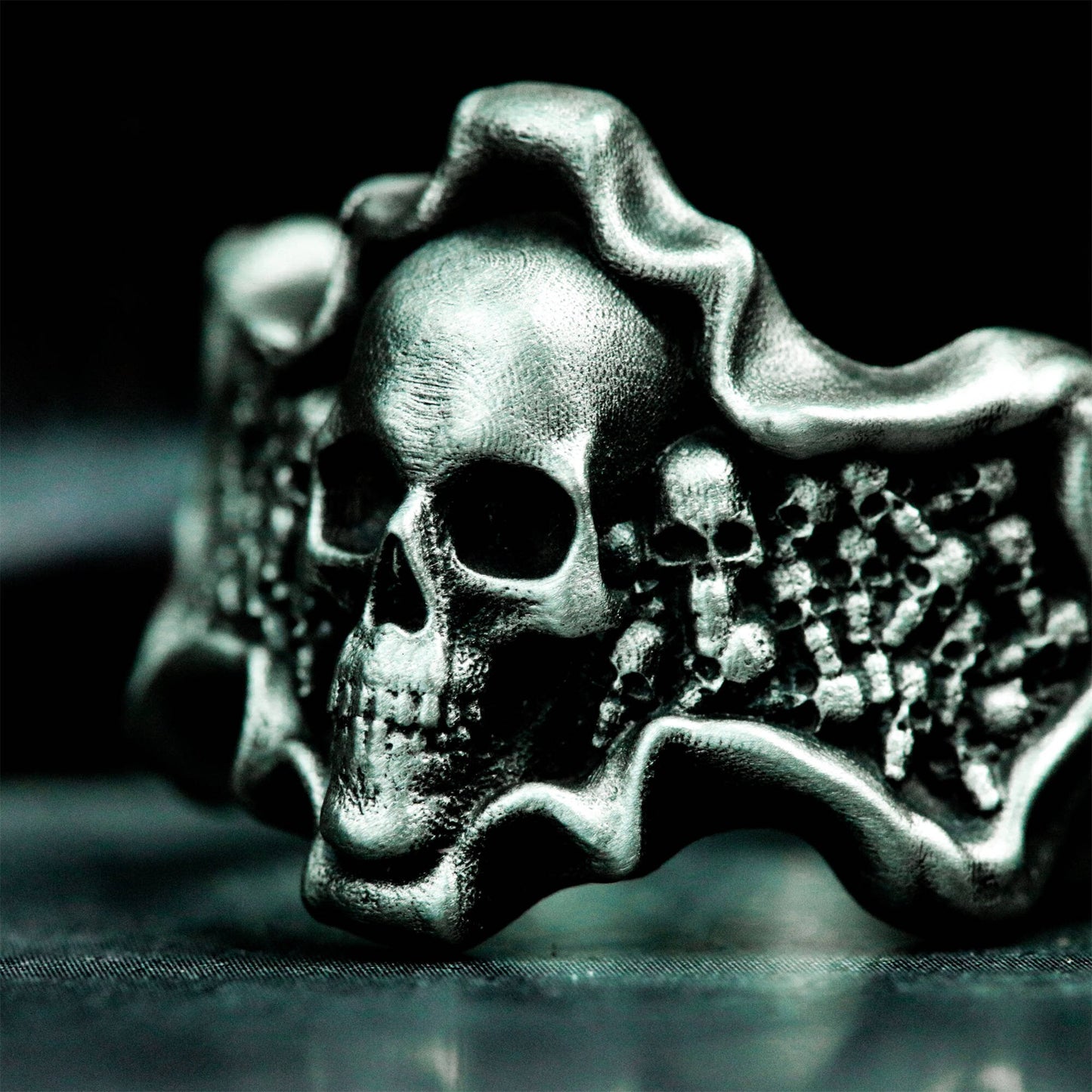 Skull Crest Ring with Gothic Frame ¨C 925 Sterling Silver Handmade