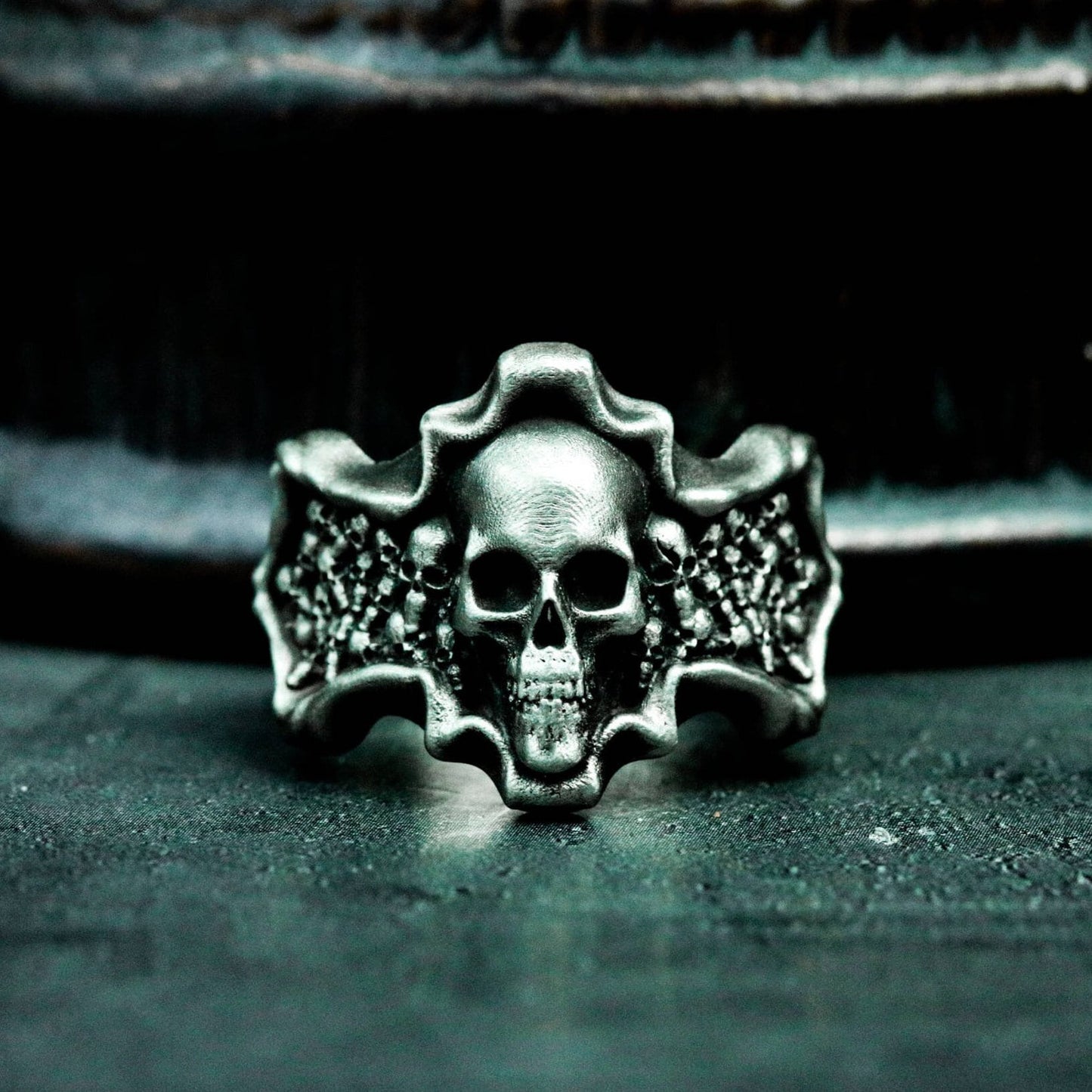 Skull Crest Ring with Gothic Frame ¨C 925 Sterling Silver Handmade