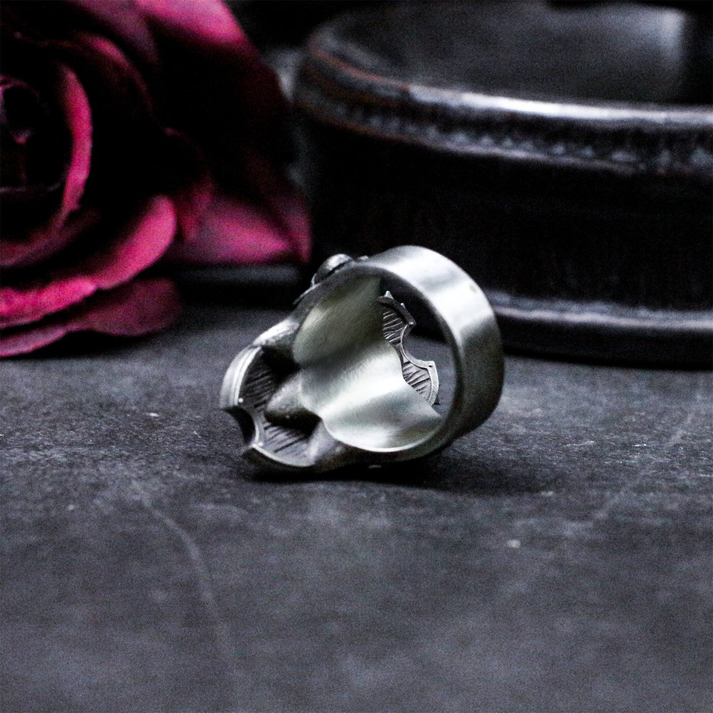 Skull Shield Ring with Gothic Armor Design - 925 Sterling Silver Handmade