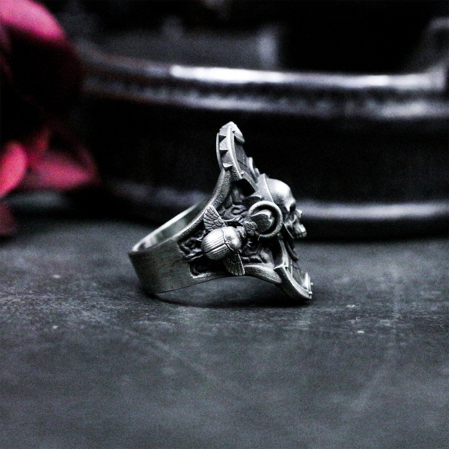 Skull Shield Ring with Gothic Armor Design - 925 Sterling Silver Handmade