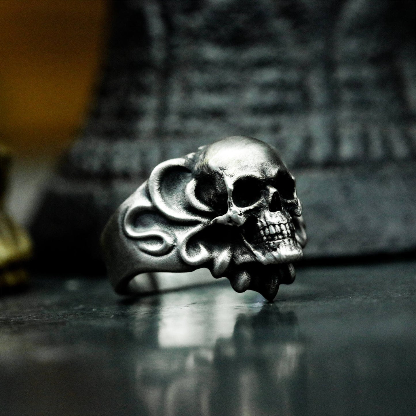 Ornate Skull Ring - 925 Sterling Silver Handmade Gothic