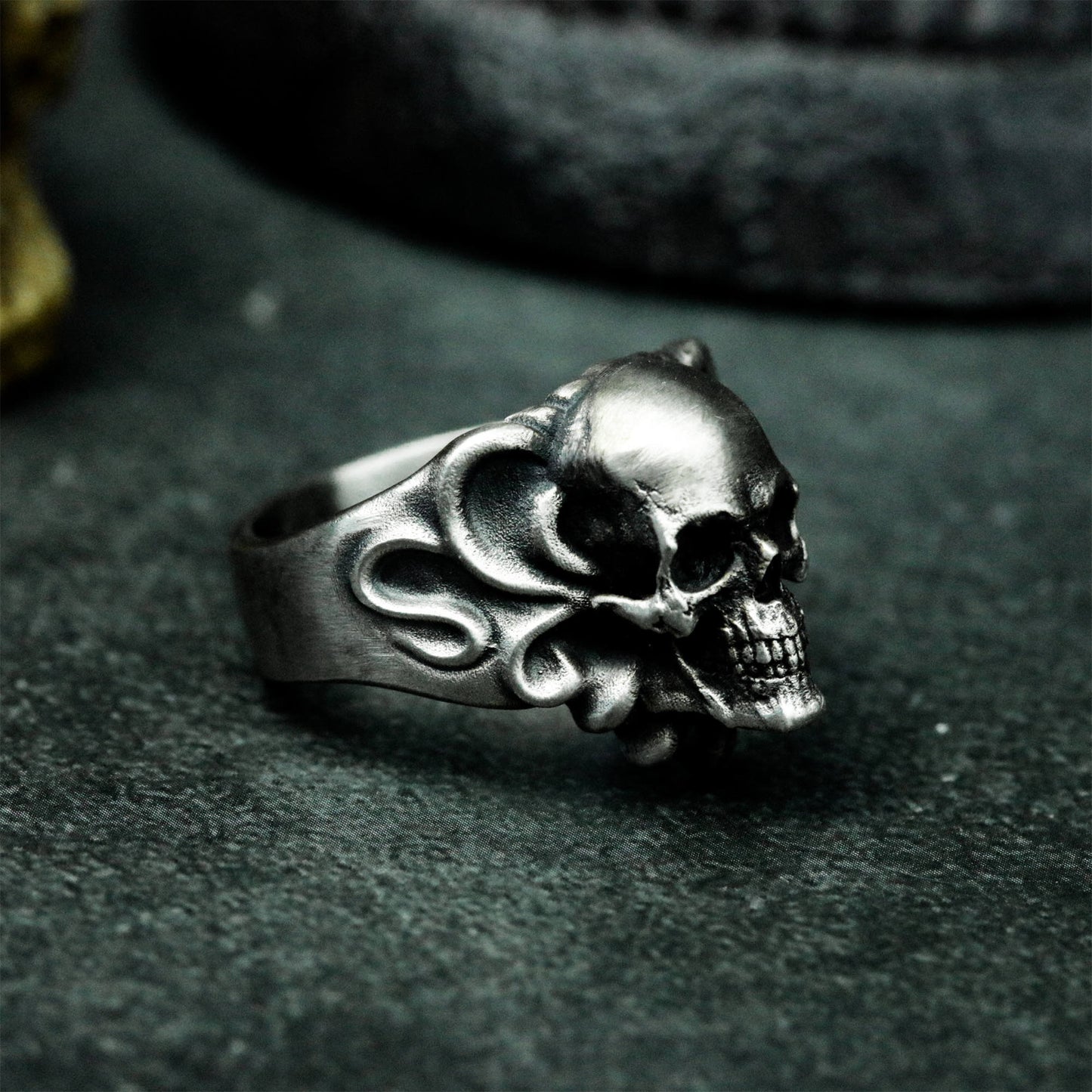 Ornate Skull Ring - 925 Sterling Silver Handmade Gothic