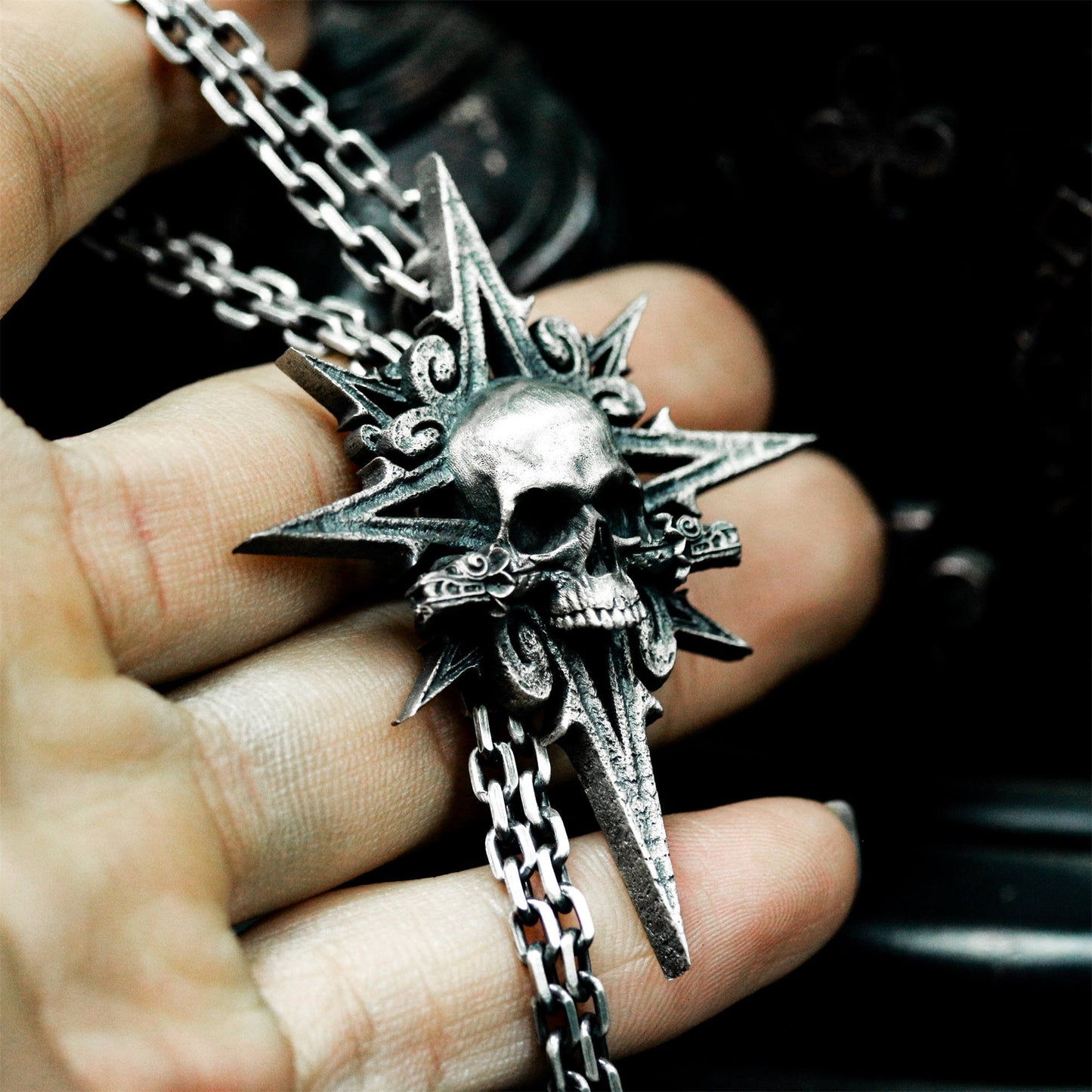 Spiked Skull Pendant ¨C Handmade 925 Silver Combat Totem Necklace