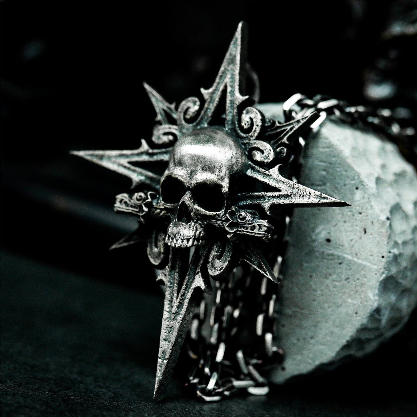 Spiked Skull Pendant ¨C Handmade 925 Silver Combat Totem Necklace