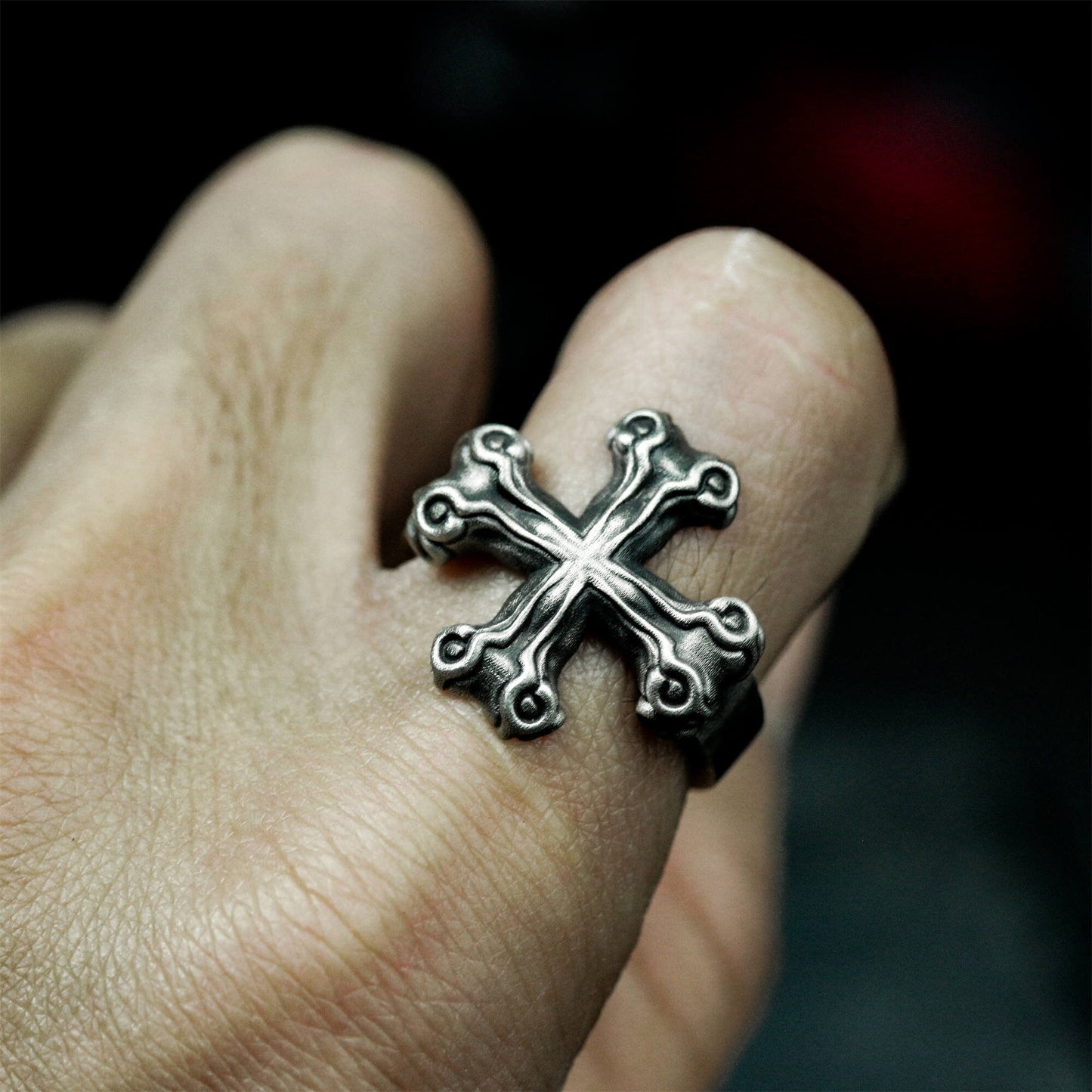 Iron Cross Ring with Barbed Tips ¨C 925 Sterling Silver Handmade