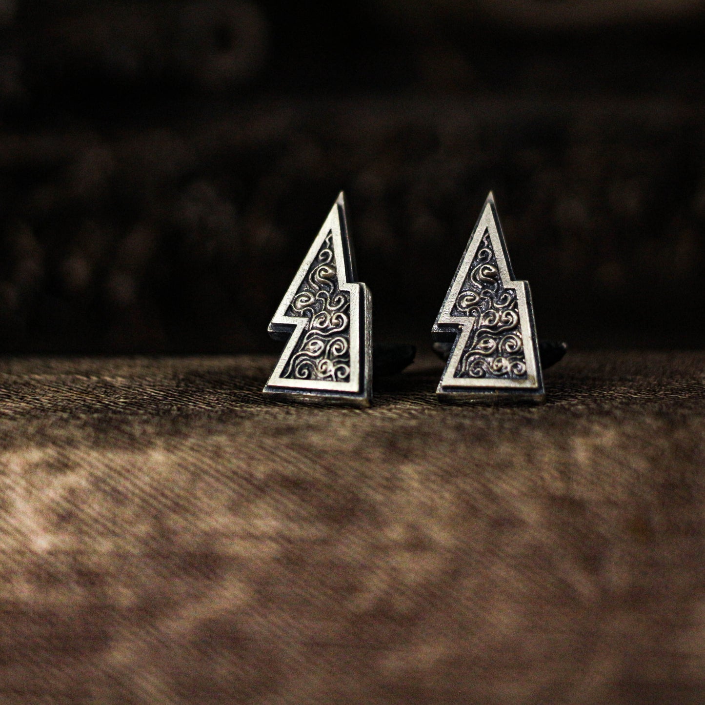 Lightning Pattern Cufflinks - 925 Silver Handmade