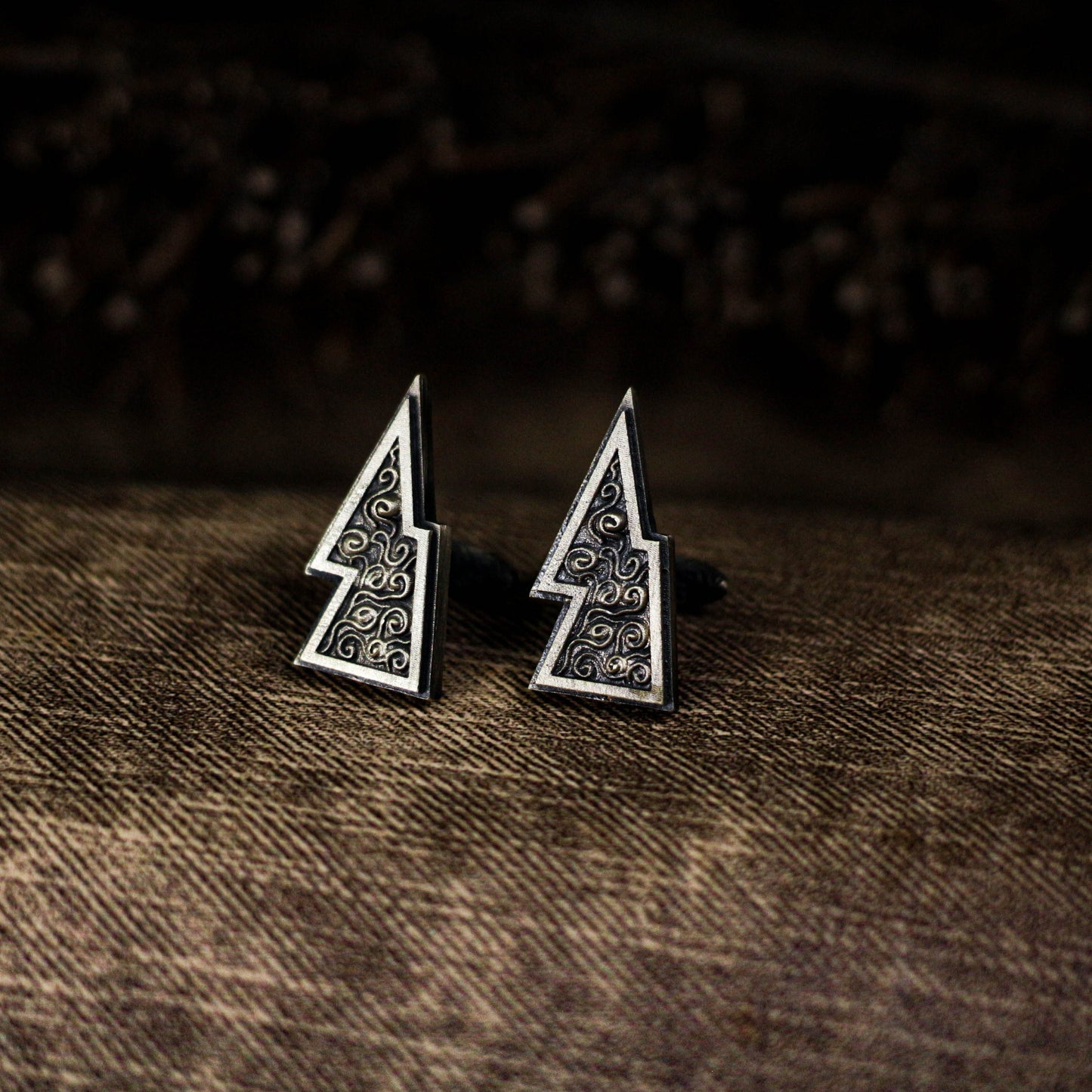Lightning Pattern Cufflinks - 925 Silver Handmade