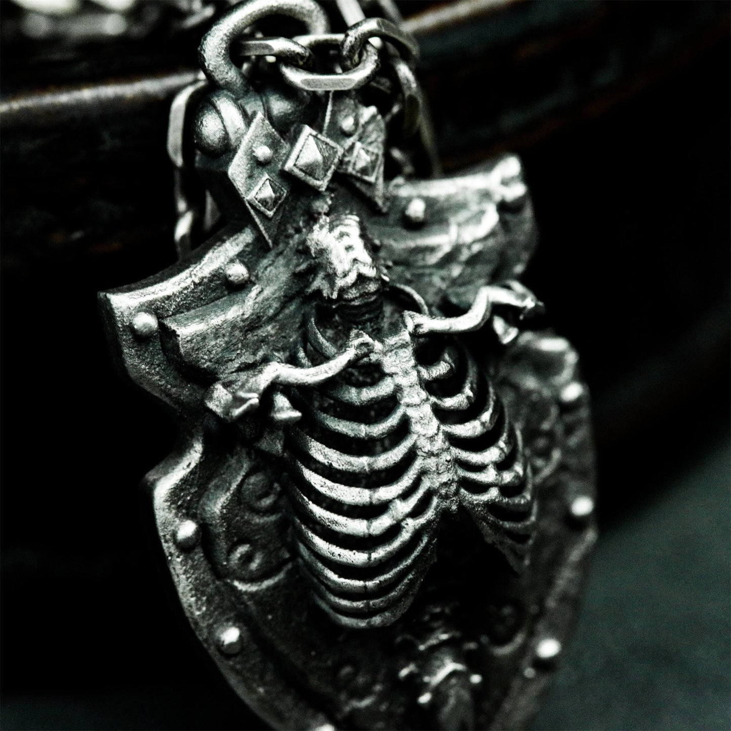 Cemetery Shield Skeleton Pendant - 925 Silver Handmade