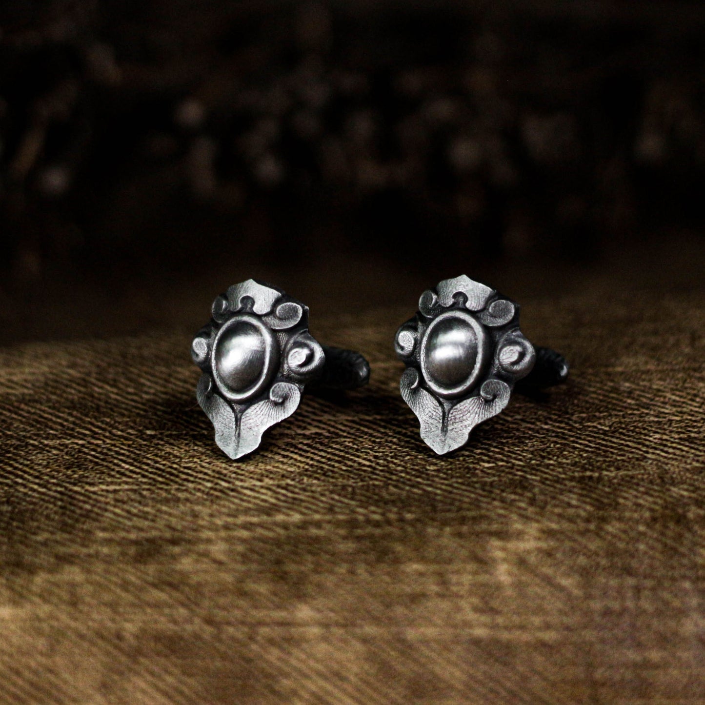 Ruyi Pattern Cufflinks, Delicate Flower - 925 Sterling Silver Handmade