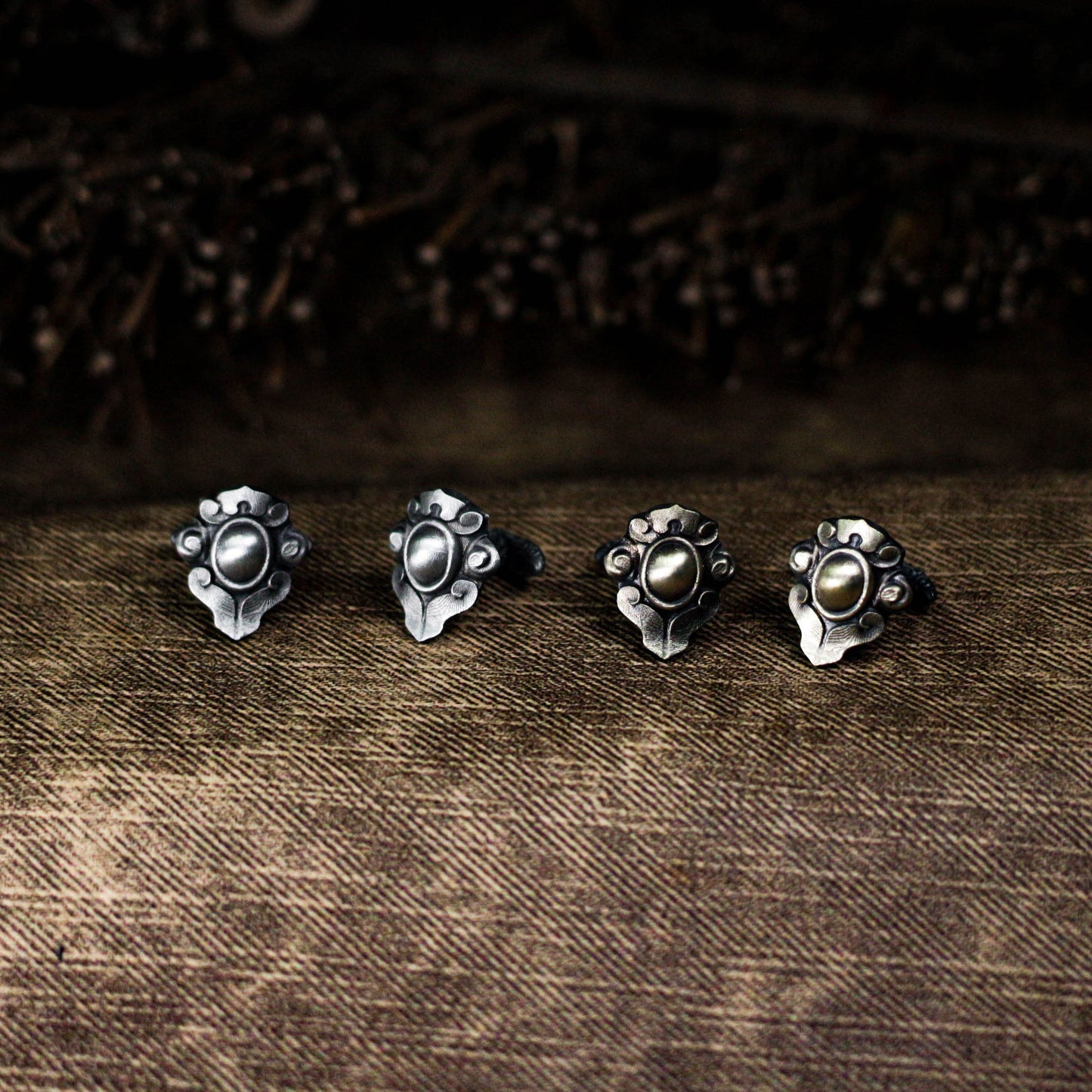 Ruyi Pattern Cufflinks, Delicate Flower - 925 Sterling Silver Handmade
