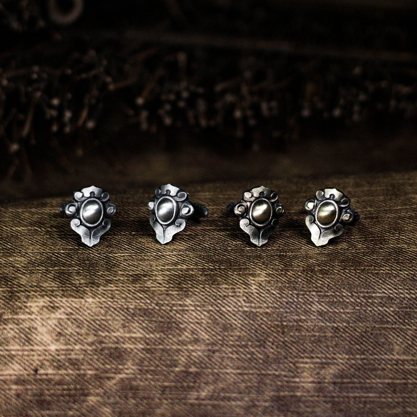 Ruyi Pattern Cufflinks, Delicate Flower - 925 Sterling Silver Handmade