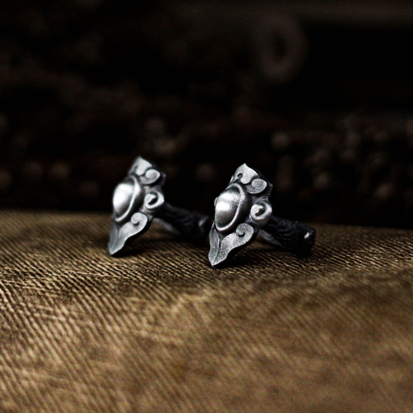 Ruyi Pattern Cufflinks, Delicate Flower - 925 Sterling Silver Handmade