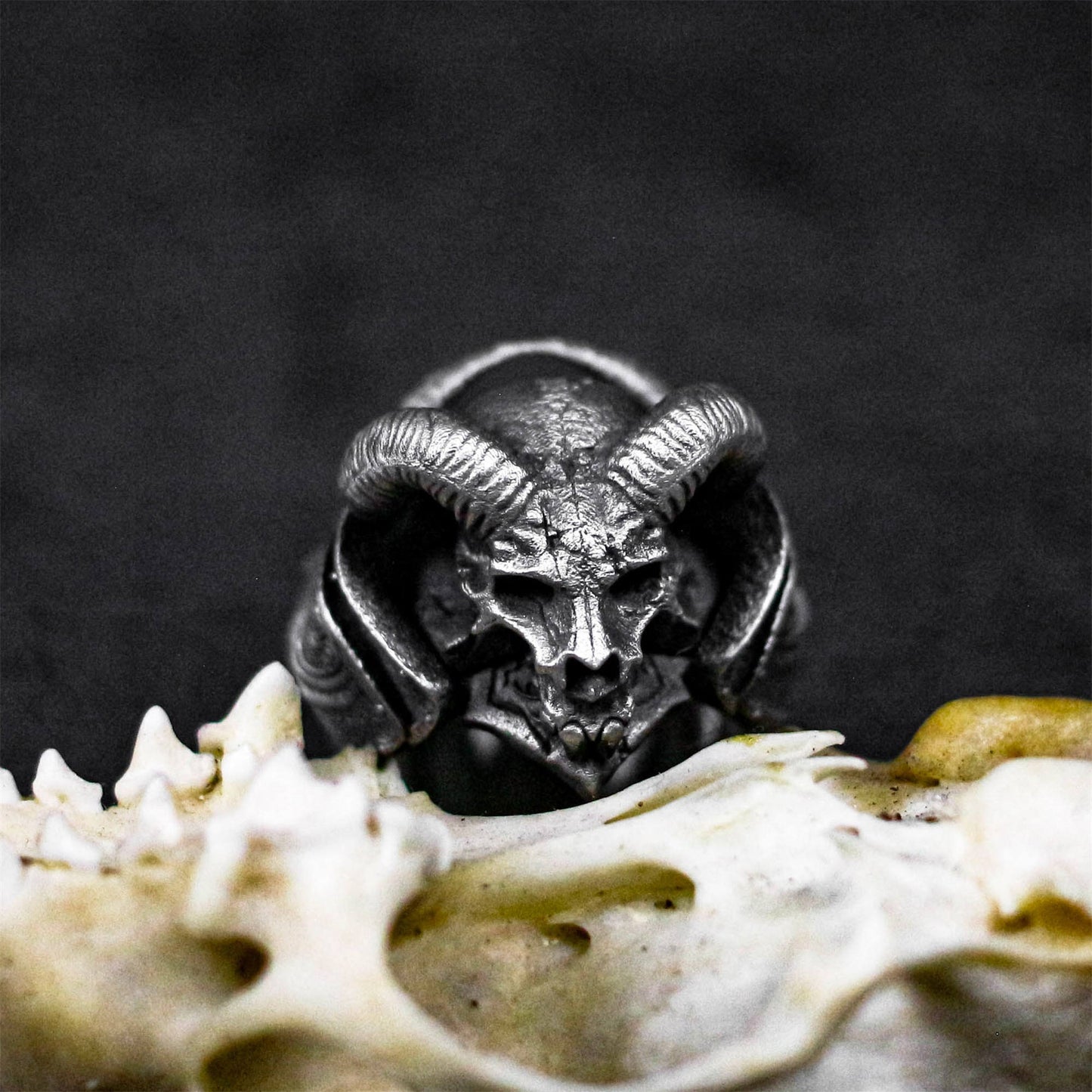 Horned Demon Skull Ring ¨C 925 Sterling Silver Handmade