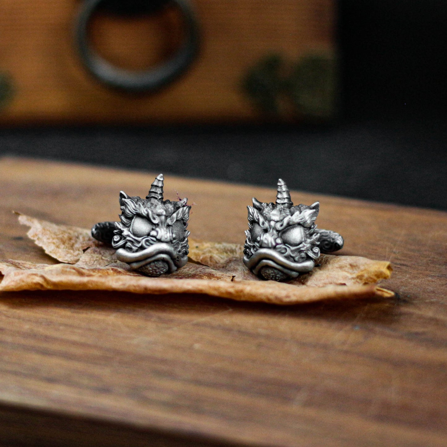 Oriental Waking Lion Cufflinks - 925 Silver Handmade