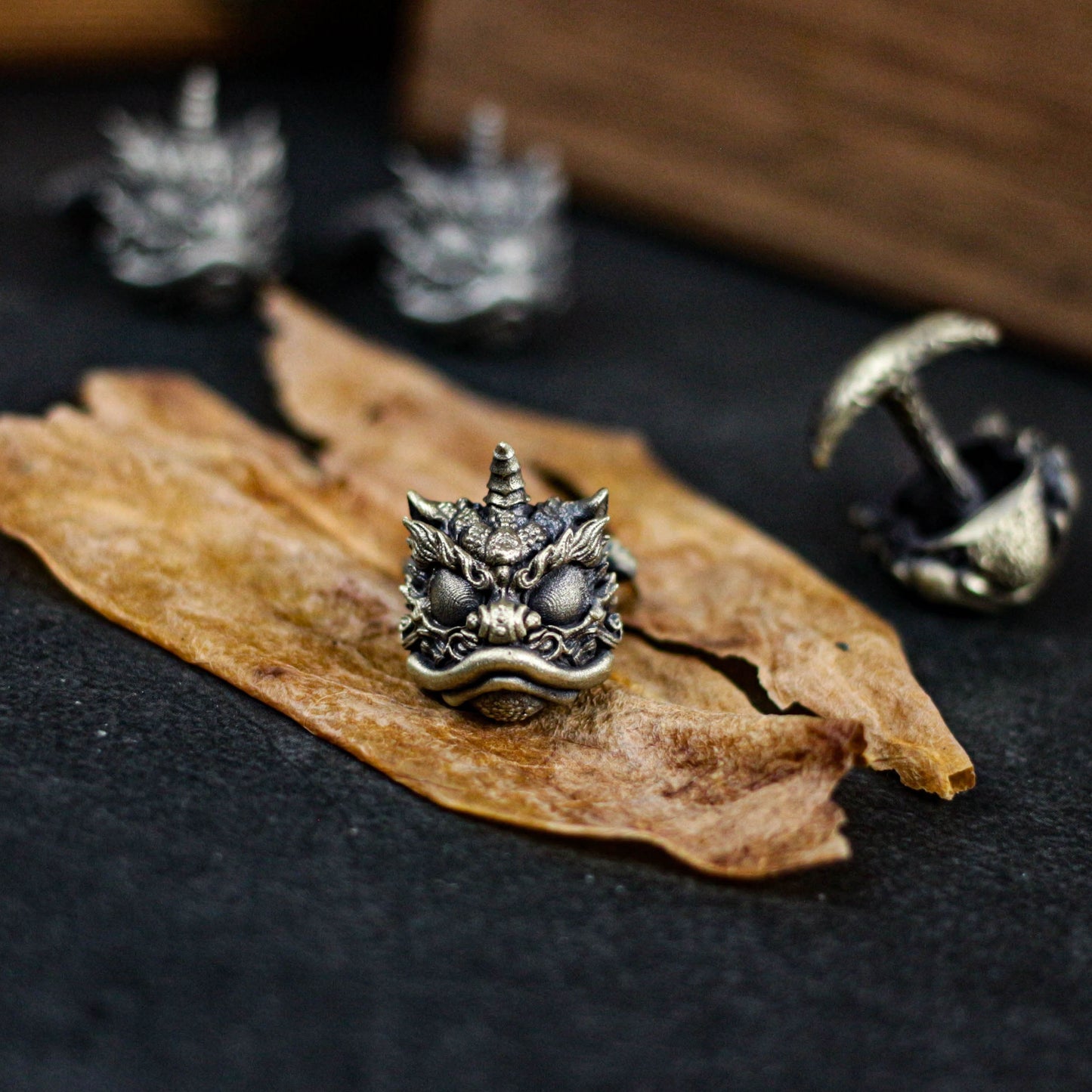 Oriental Waking Lion Cufflinks - 925 Silver Handmade