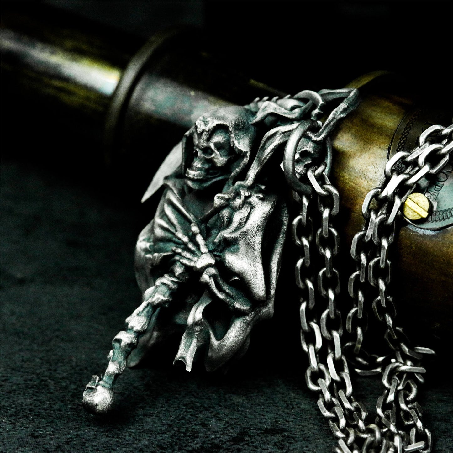 Sitting Reaper Pendant ¨C Handmade 925 Silver Death Figure Necklace