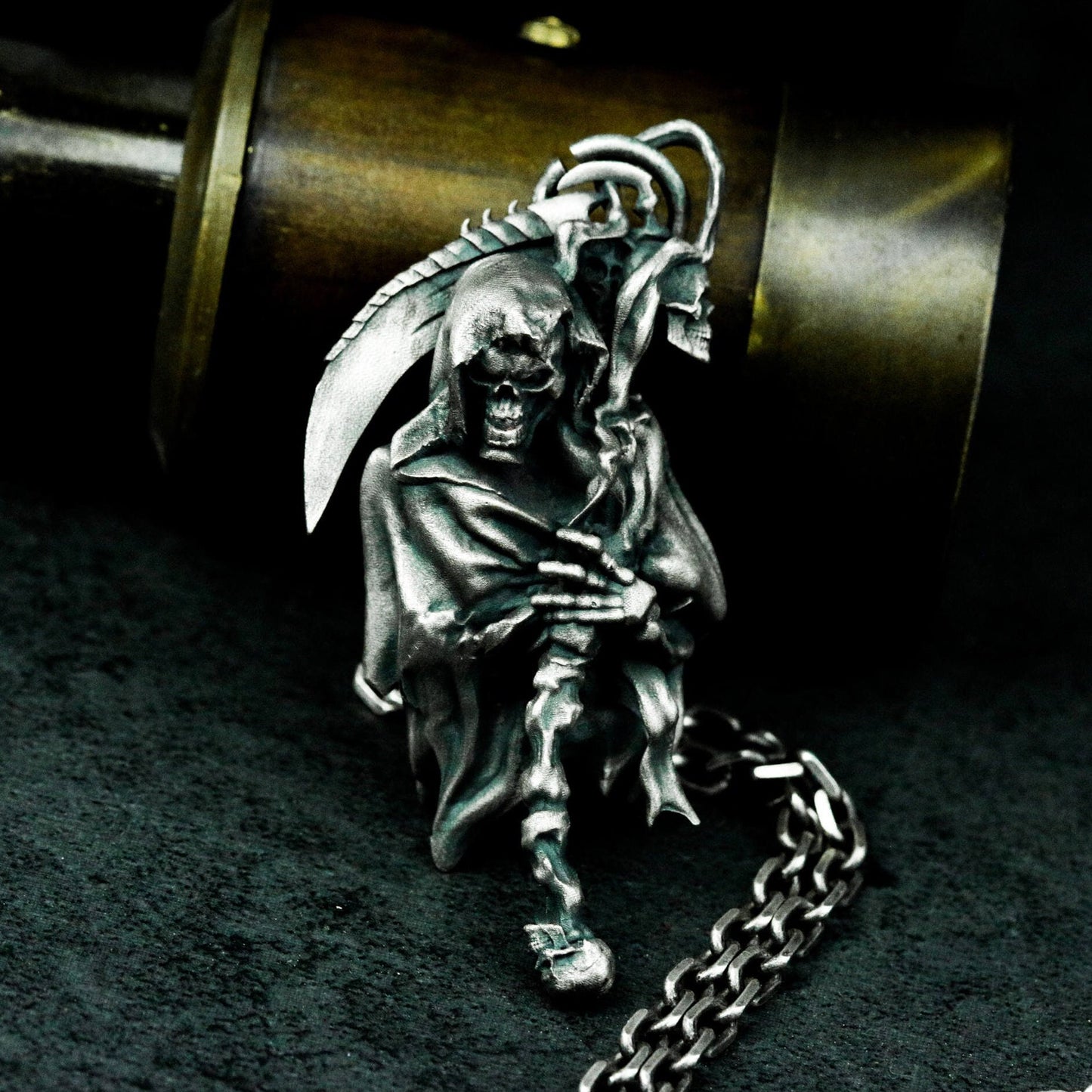 Sitting Reaper Pendant ¨C Handmade 925 Silver Death Figure Necklace