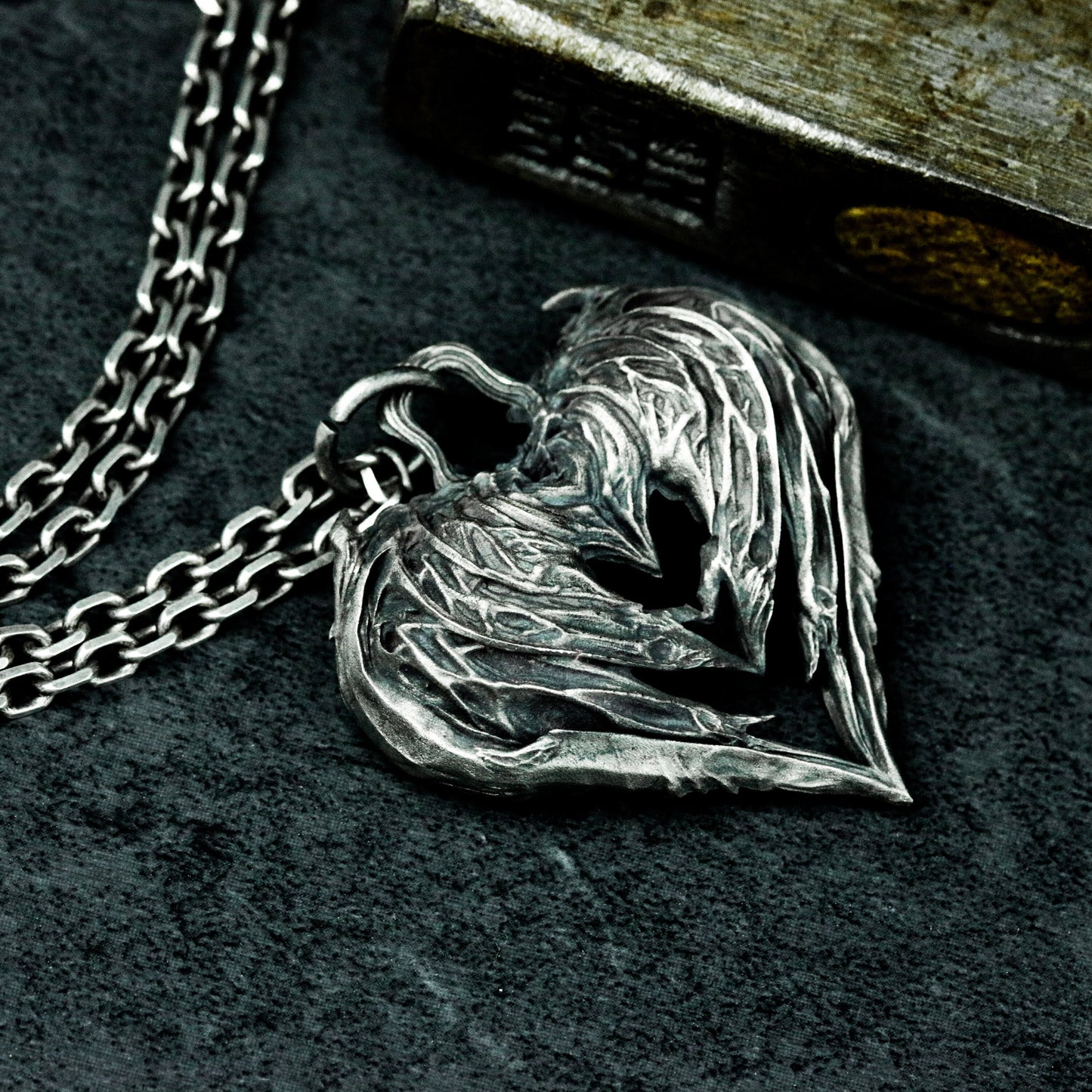 Shattered Heart Pendant ¨C Handmade 925 Silver Winged Necklace