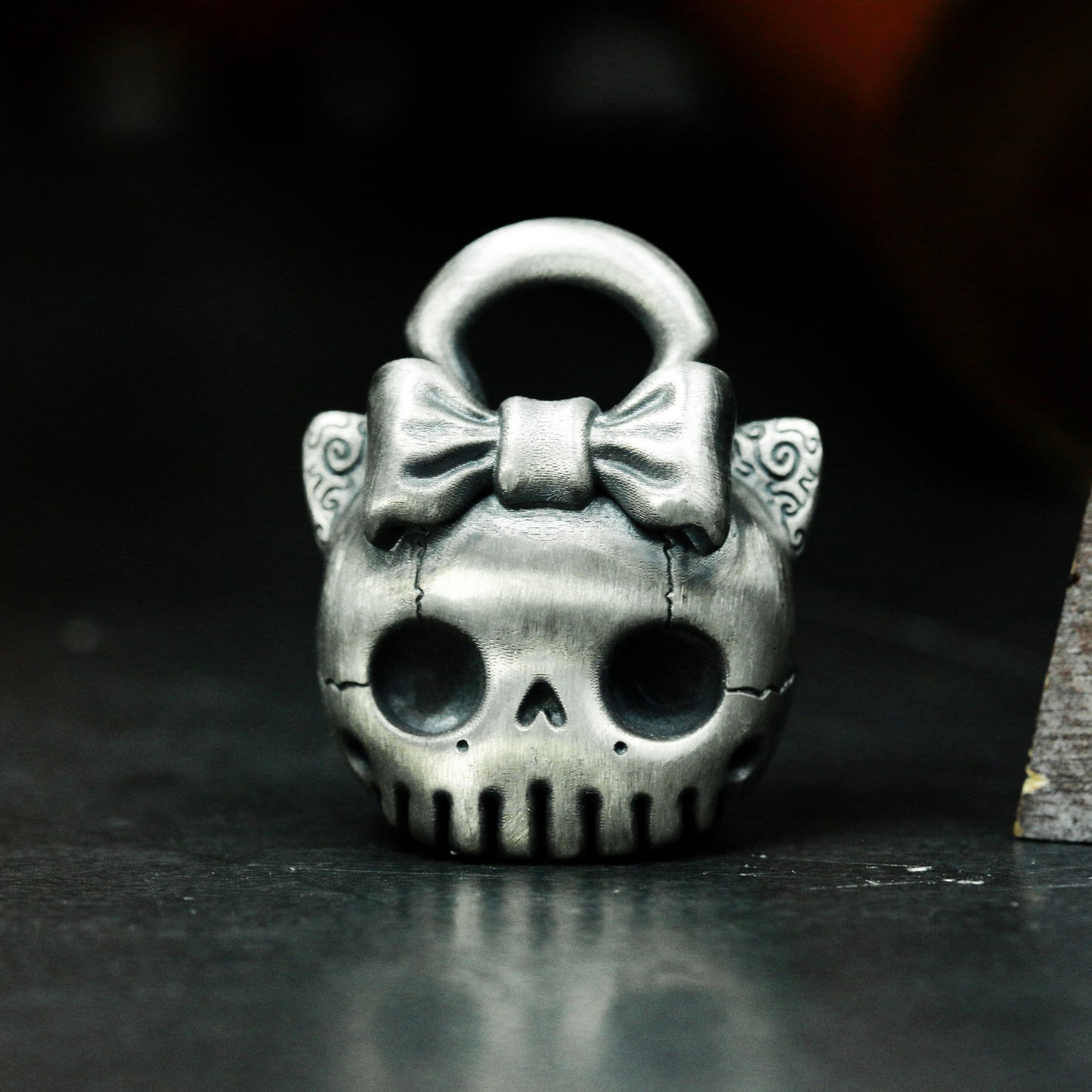 Cute Skull Cat Pendant - 925 Sterling Silver Handmade Gothic