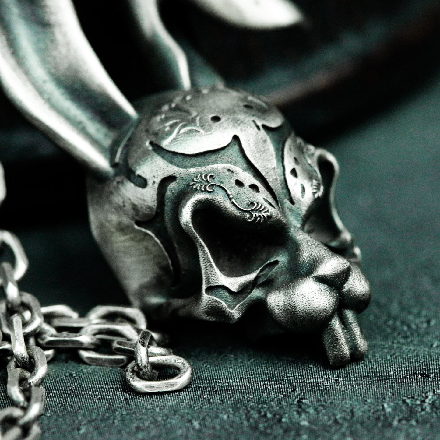 Bunny Skull Pendant ¨C Handmade 925 Silver Gothic Animal Necklace