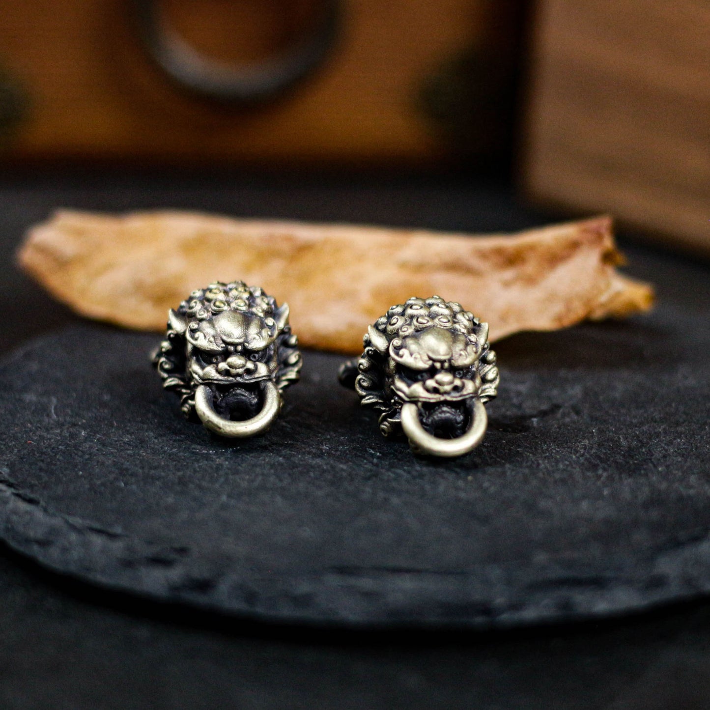 Tang Lion Bite Cufflinks, 925 Silver Handmade