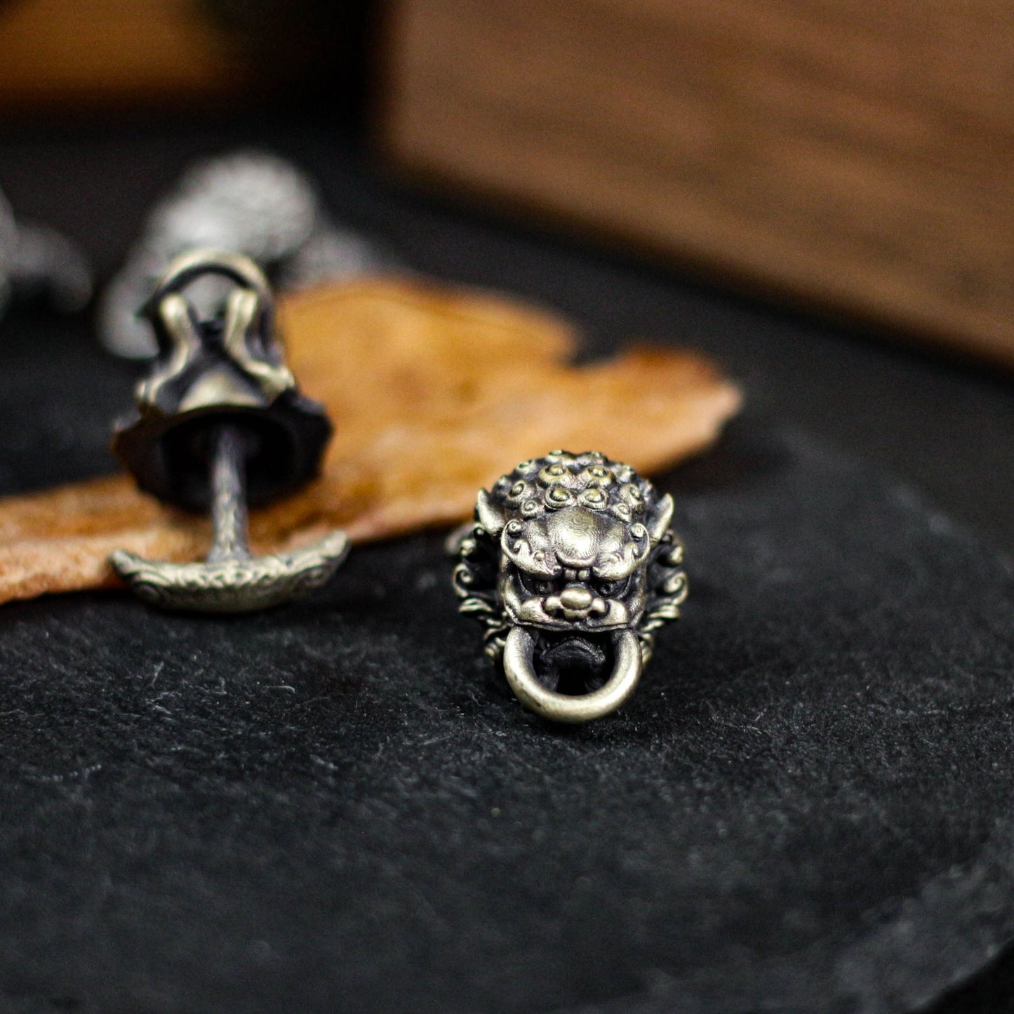 Tang Lion Bite Cufflinks, 925 Silver Handmade