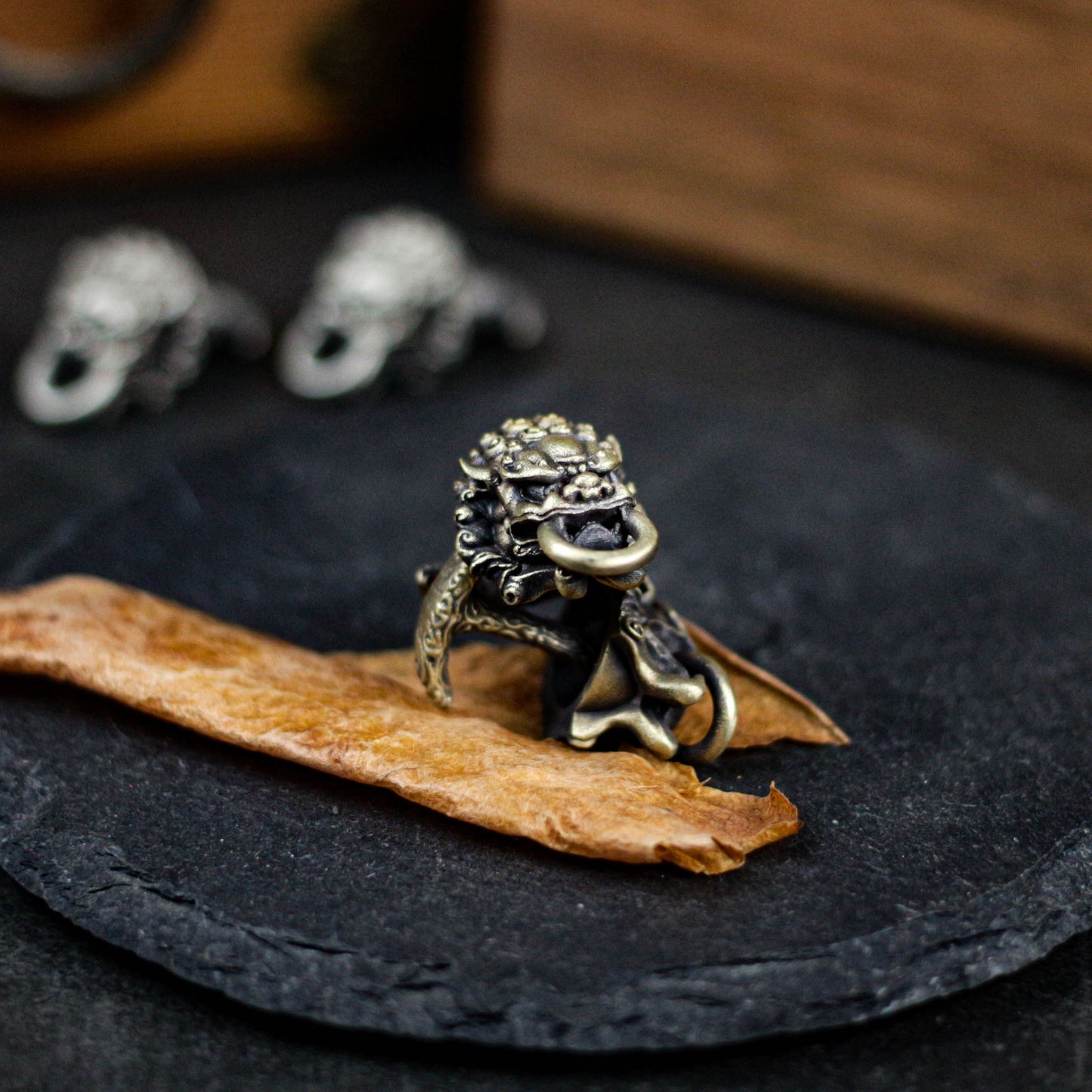 Tang Lion Bite Cufflinks, 925 Silver Handmade