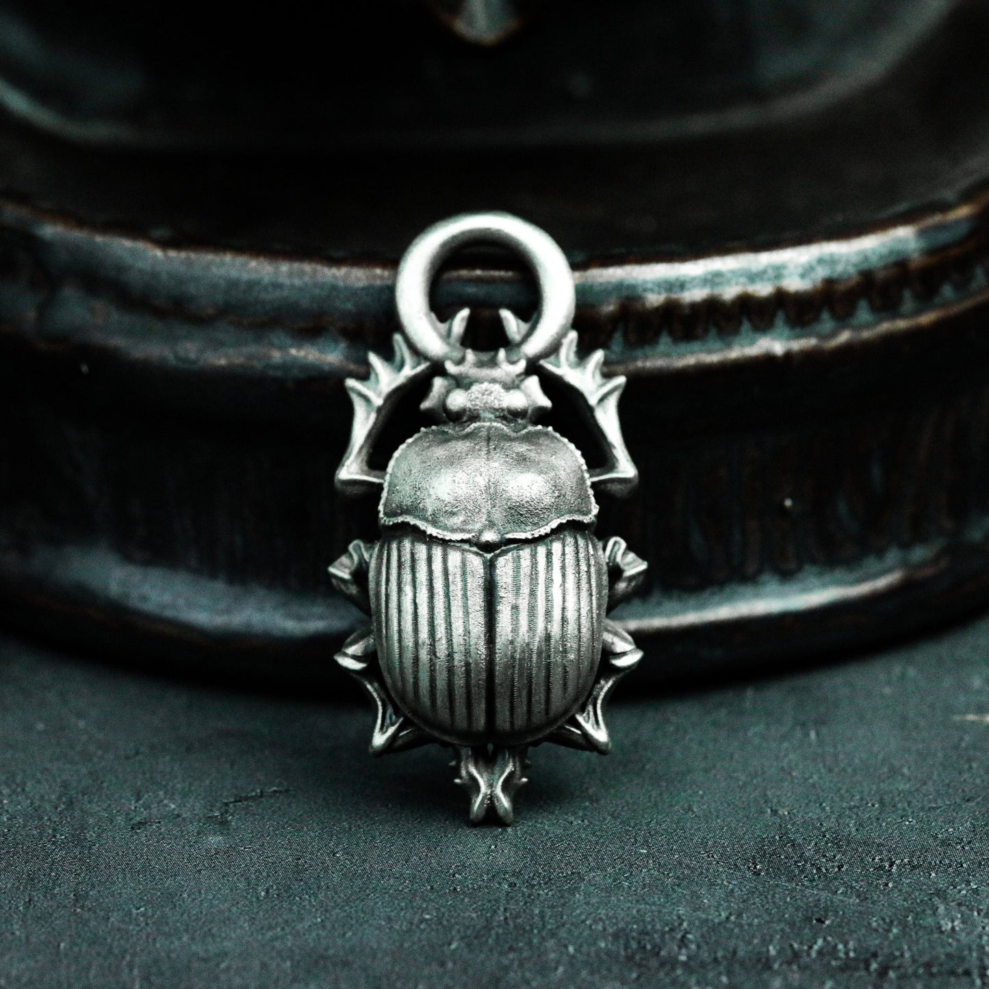 Scarab Pendant with Star-Point Frame - 925 Sterling Silver Handmade