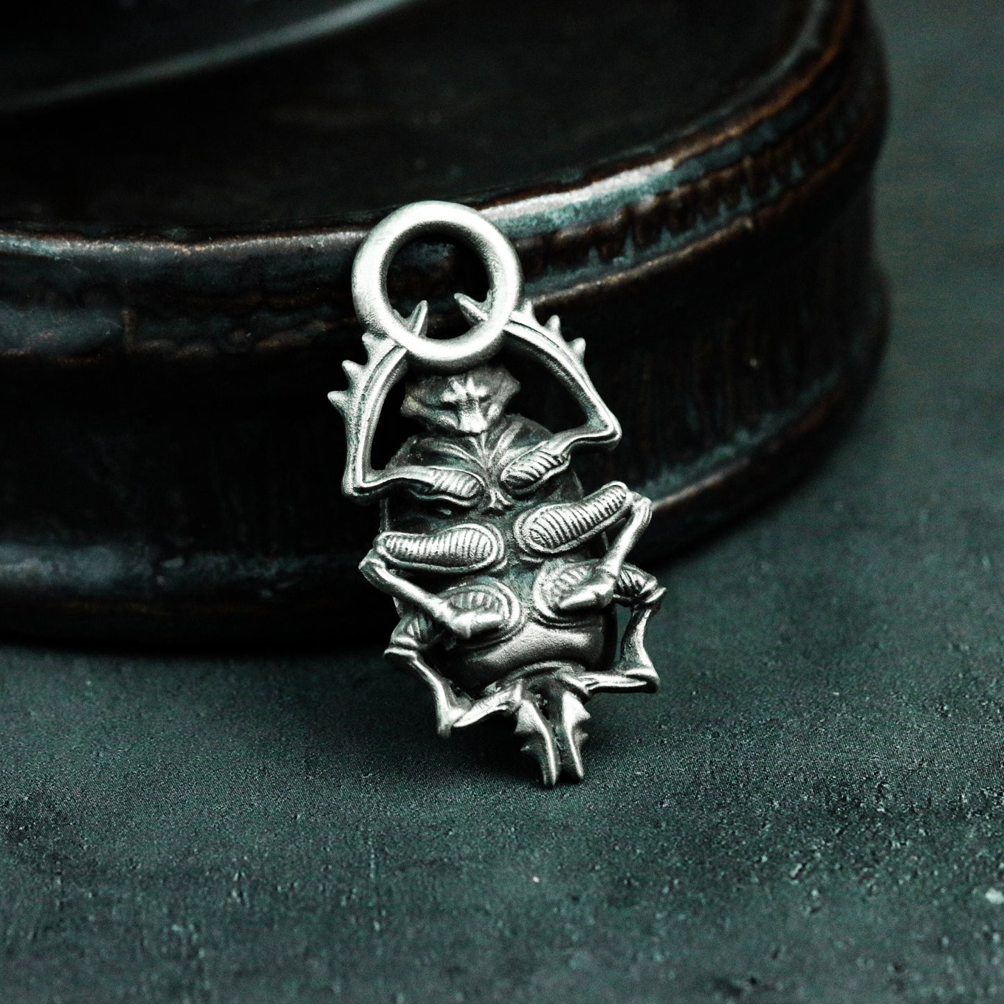 Scarab Pendant with Star-Point Frame - 925 Sterling Silver Handmade