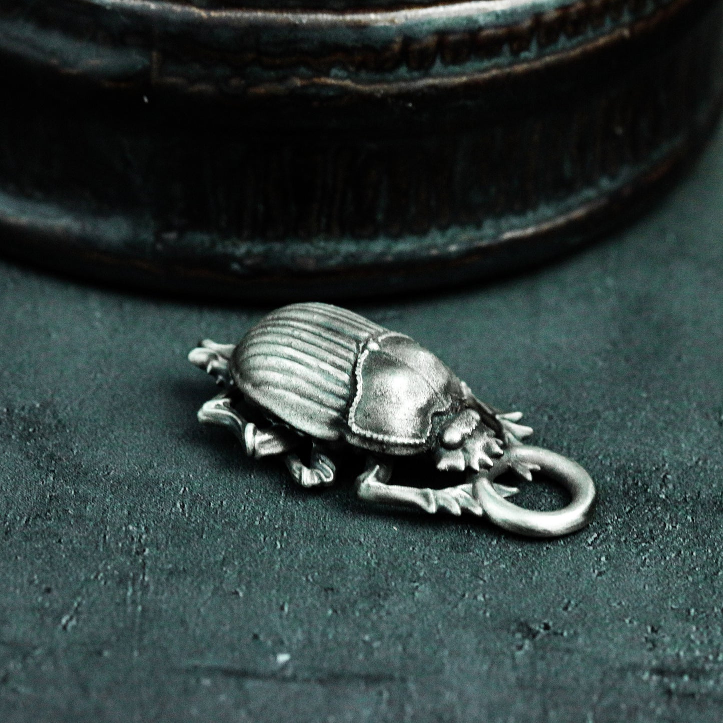 Scarab Pendant with Star-Point Frame - 925 Sterling Silver Handmade