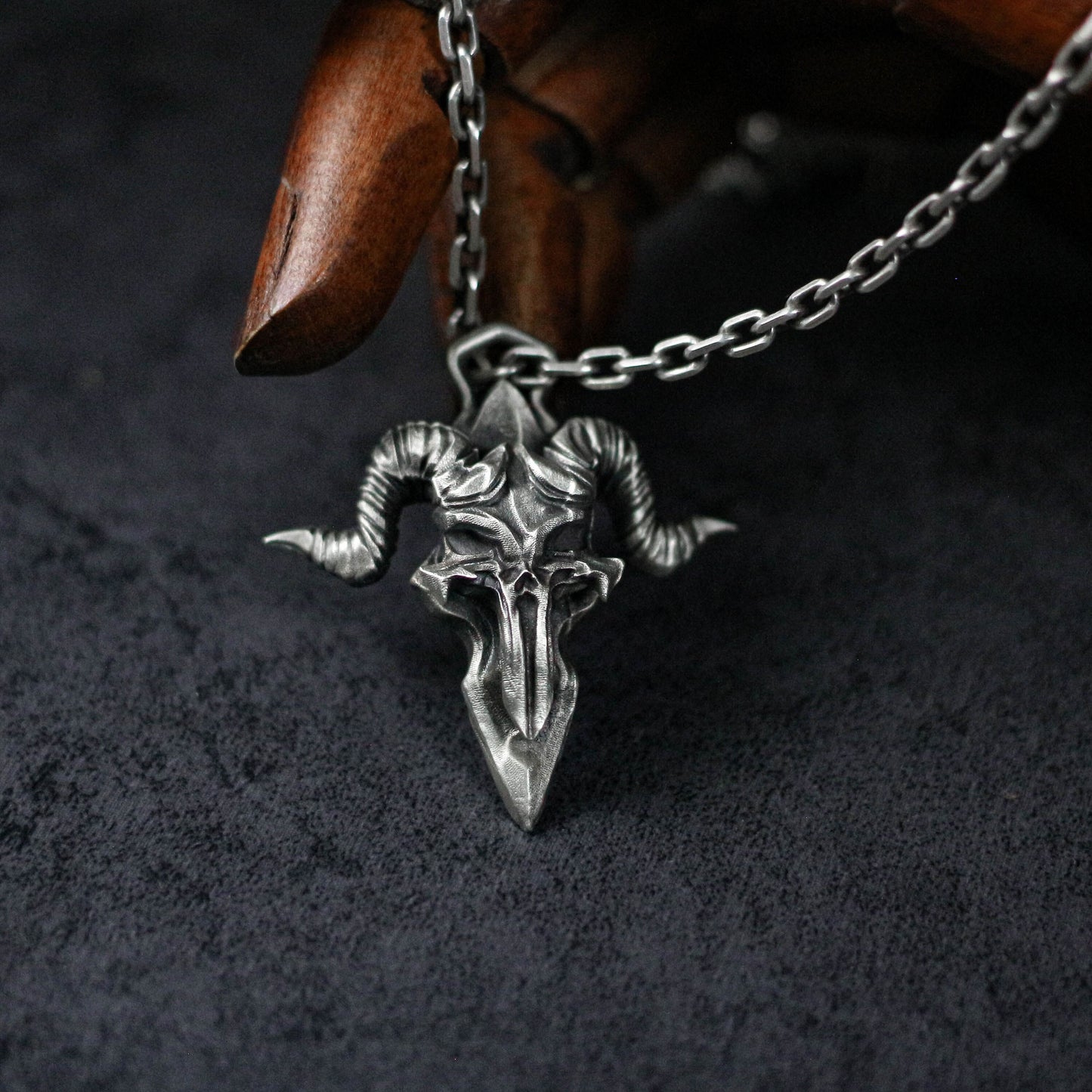 Horned Demon Pendant - 925 Silver Handmade Dark Entity