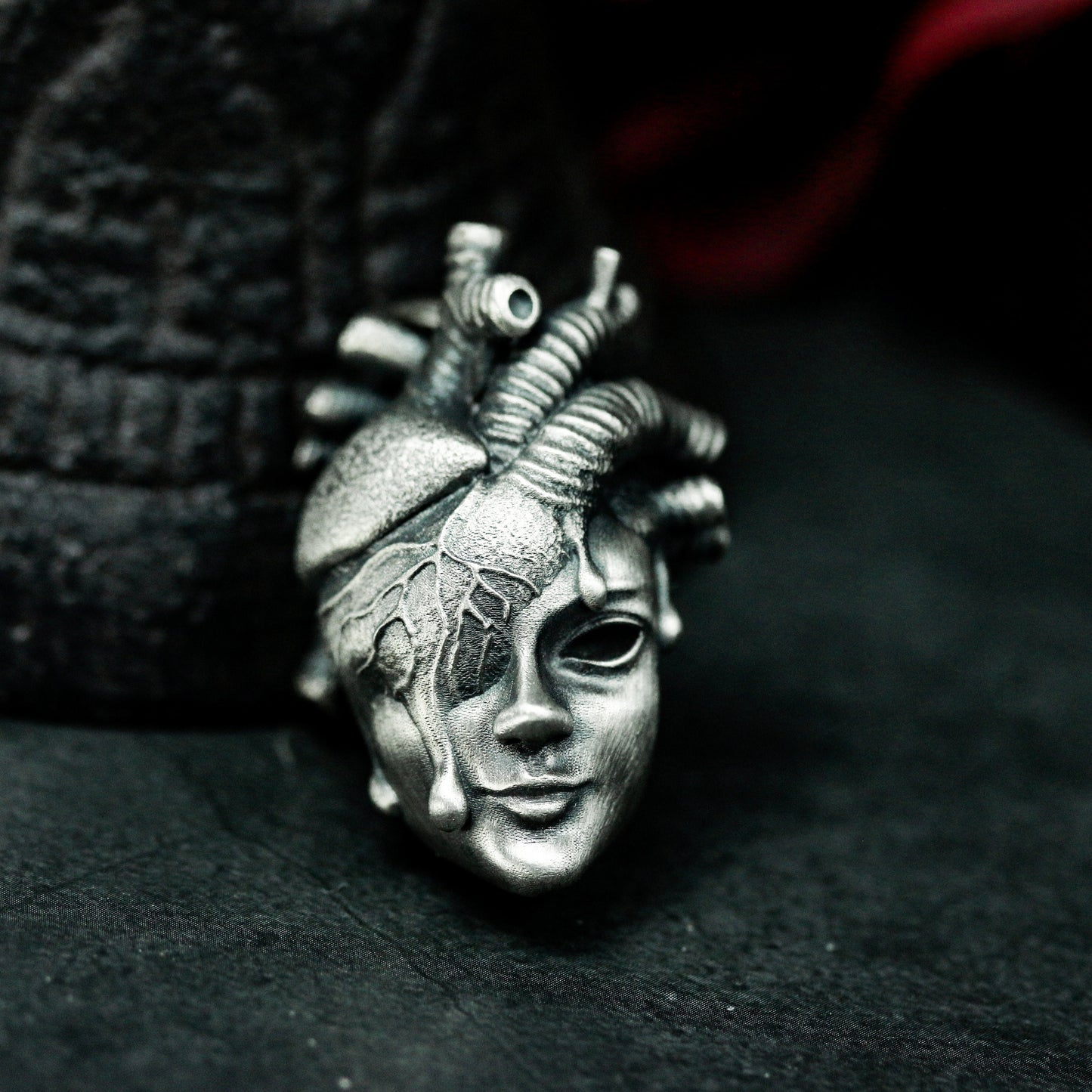 Mind Heart Face Pendant ¨C Handmade 925 Silver Surreal Anatomy Necklace