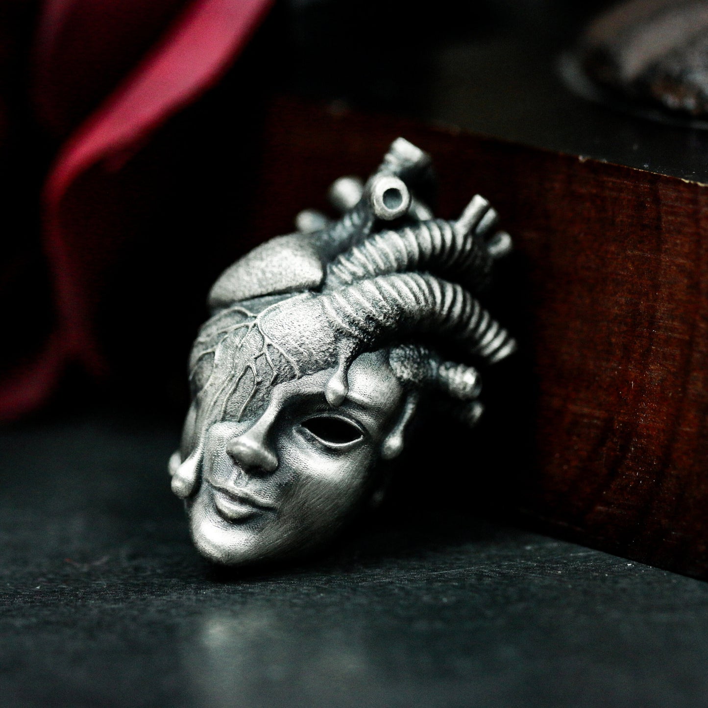Mind Heart Face Pendant ¨C Handmade 925 Silver Surreal Anatomy Necklace