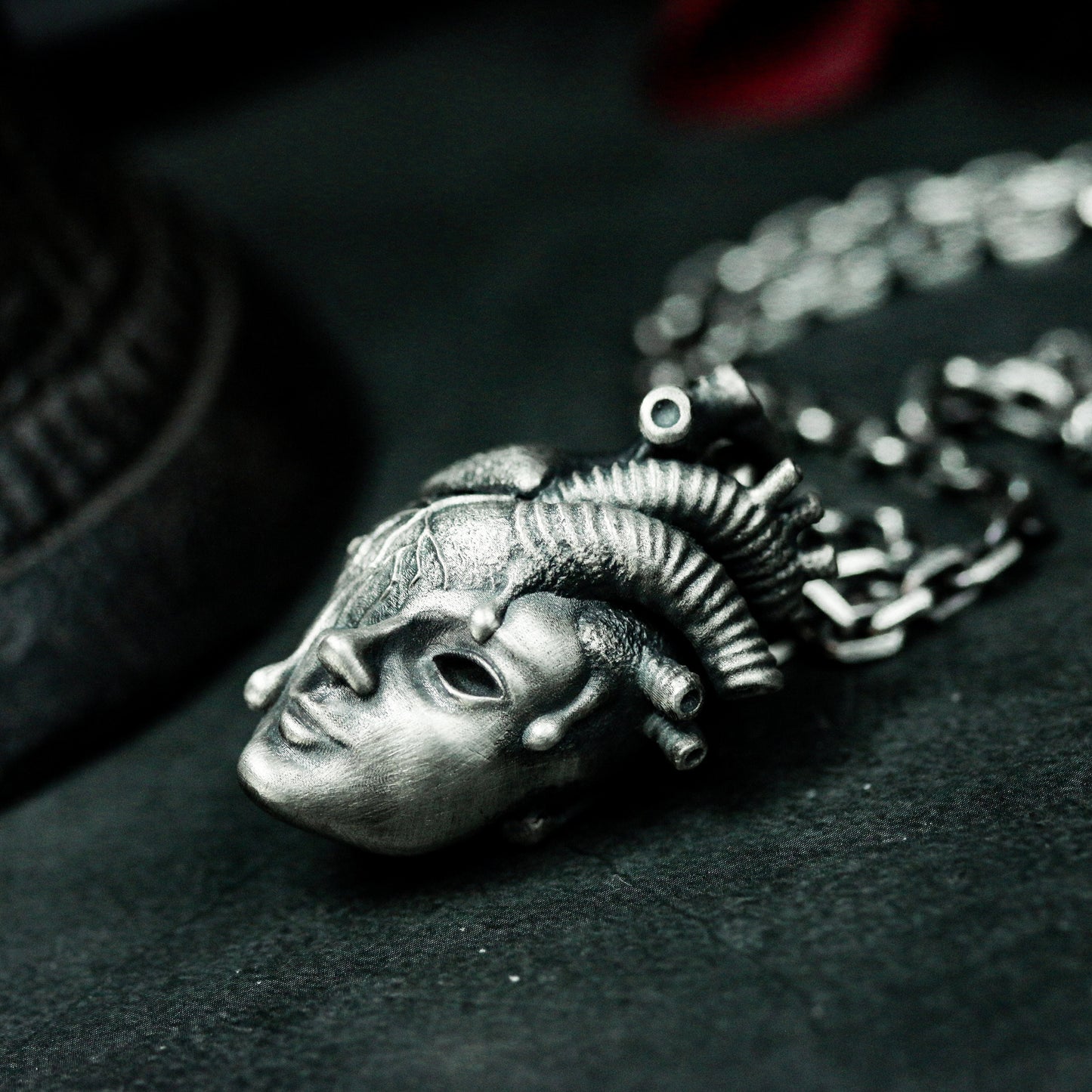 Mind Heart Face Pendant ¨C Handmade 925 Silver Surreal Anatomy Necklace