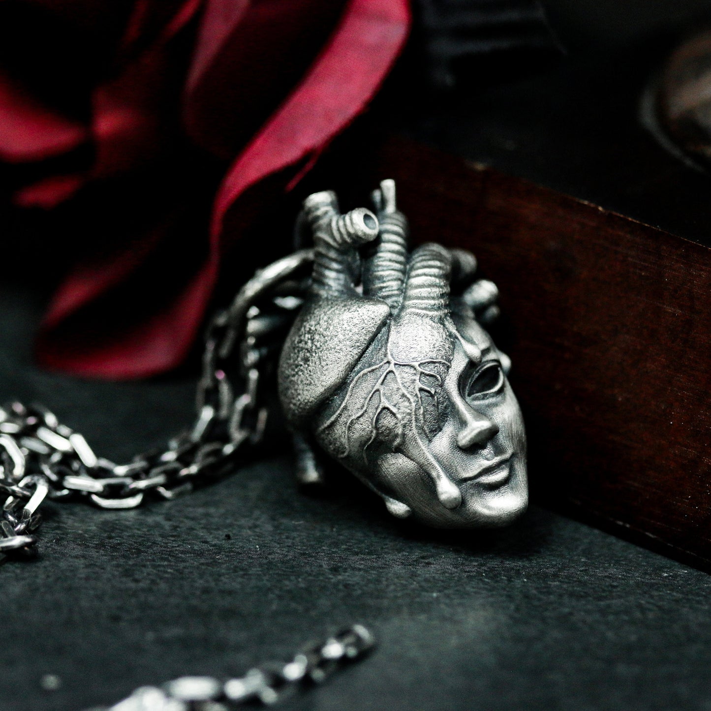Mind Heart Face Pendant ¨C Handmade 925 Silver Surreal Anatomy Necklace