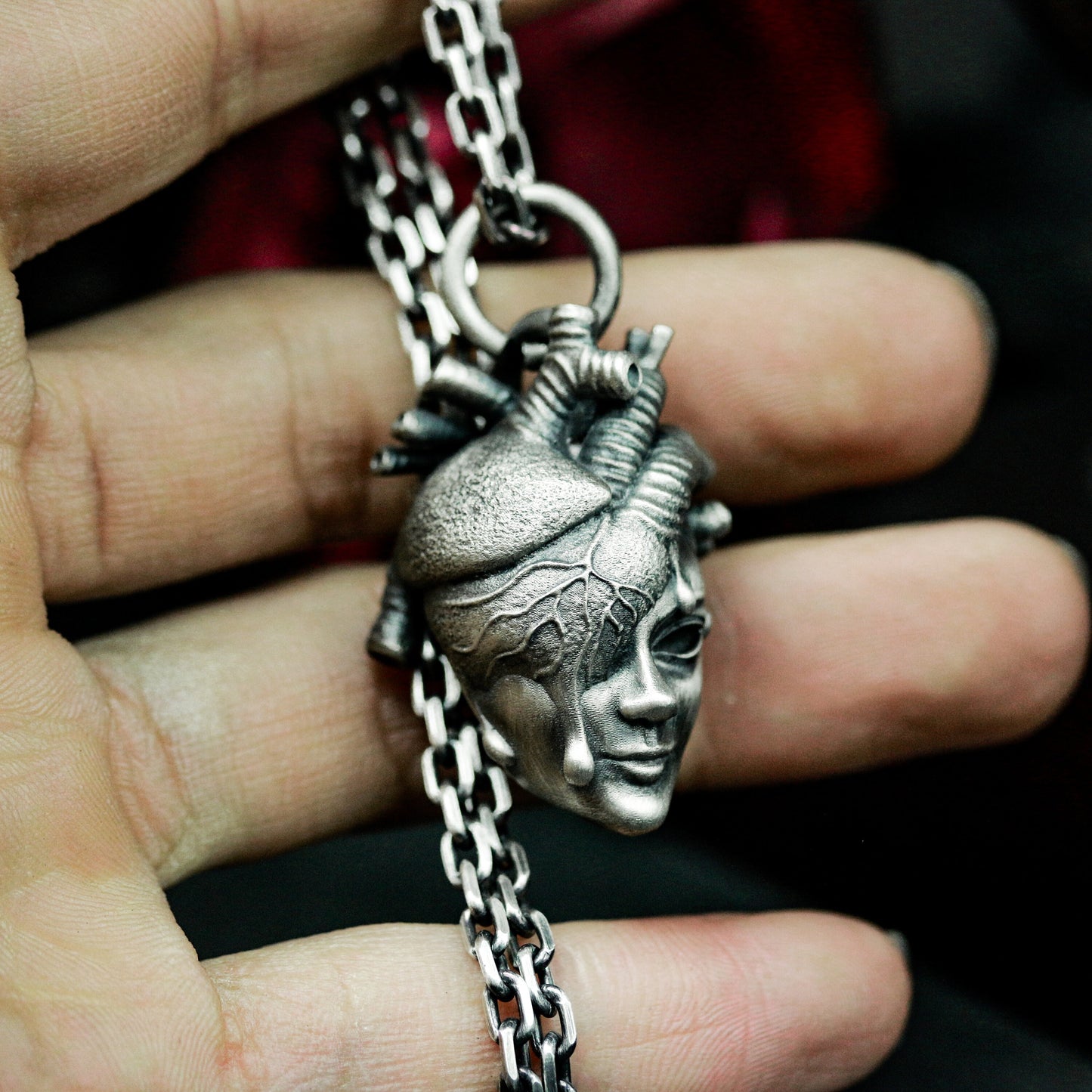 Mind Heart Face Pendant ¨C Handmade 925 Silver Surreal Anatomy Necklace