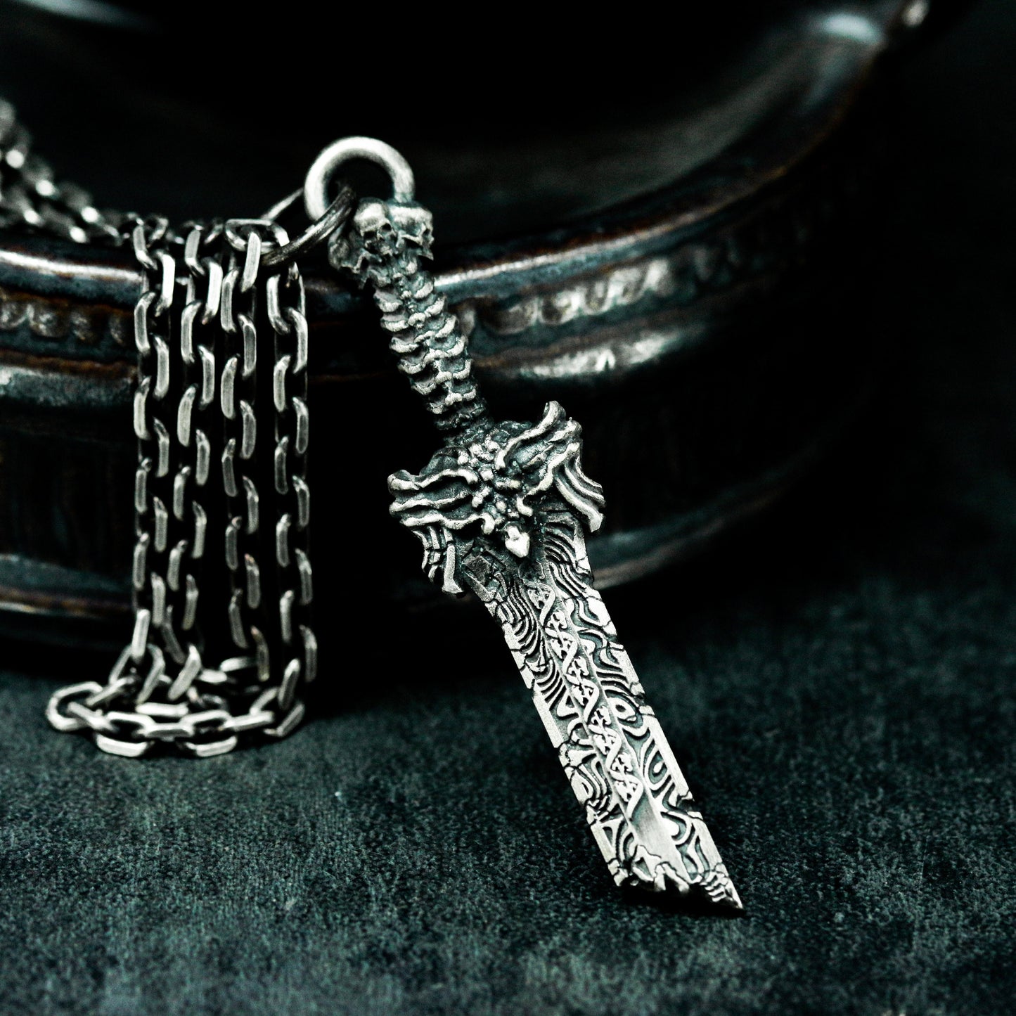 Dragon Sword Pendant - 925 Silver Handmade Fantasy Weapon