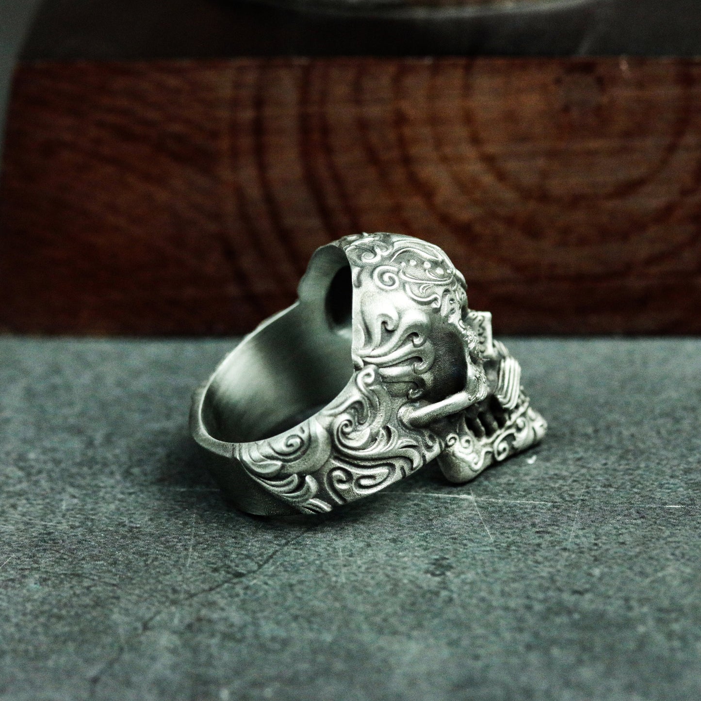 Tattoo Skull Ring - 925 Sterling Silver Handmade