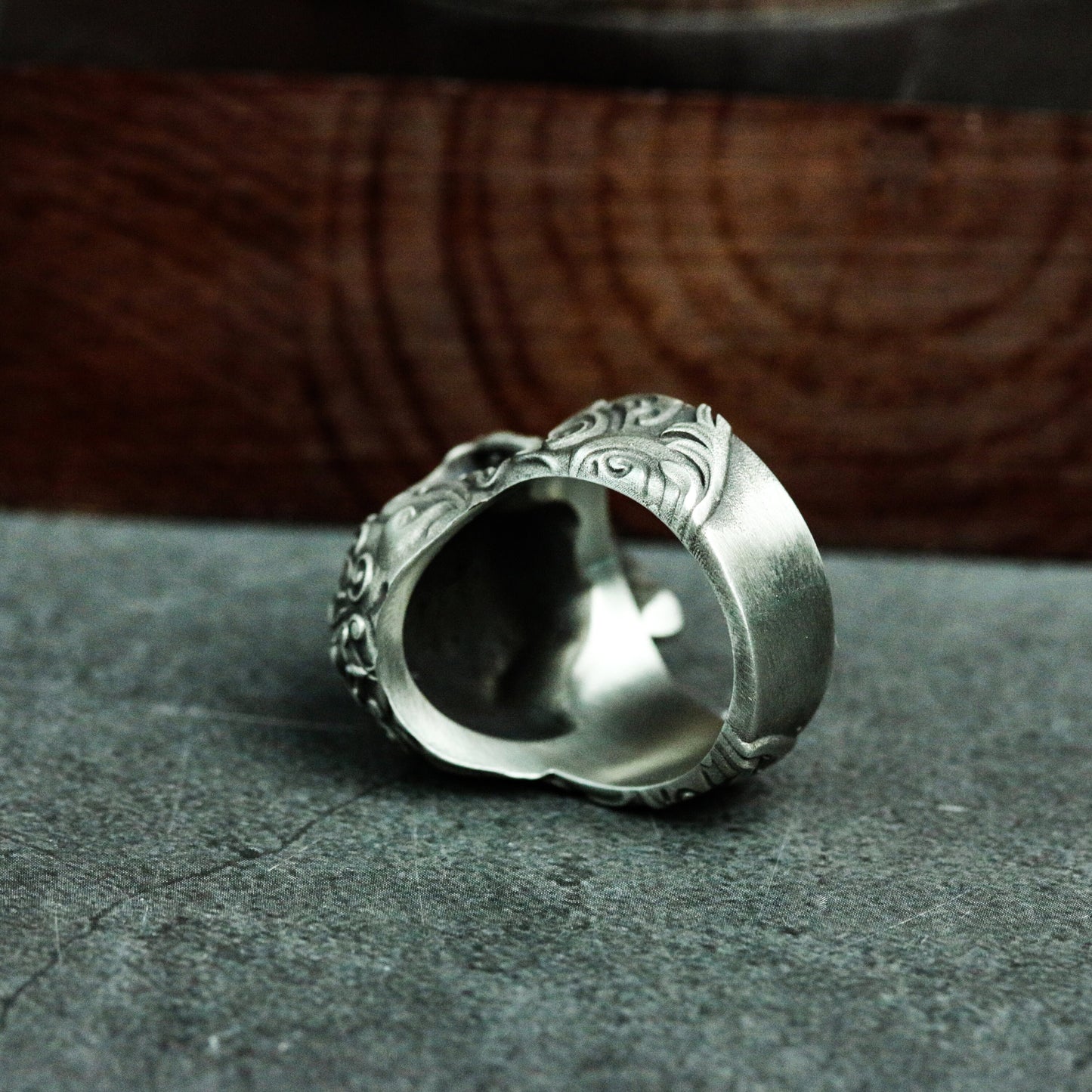 Tattoo Skull Ring - 925 Sterling Silver Handmade