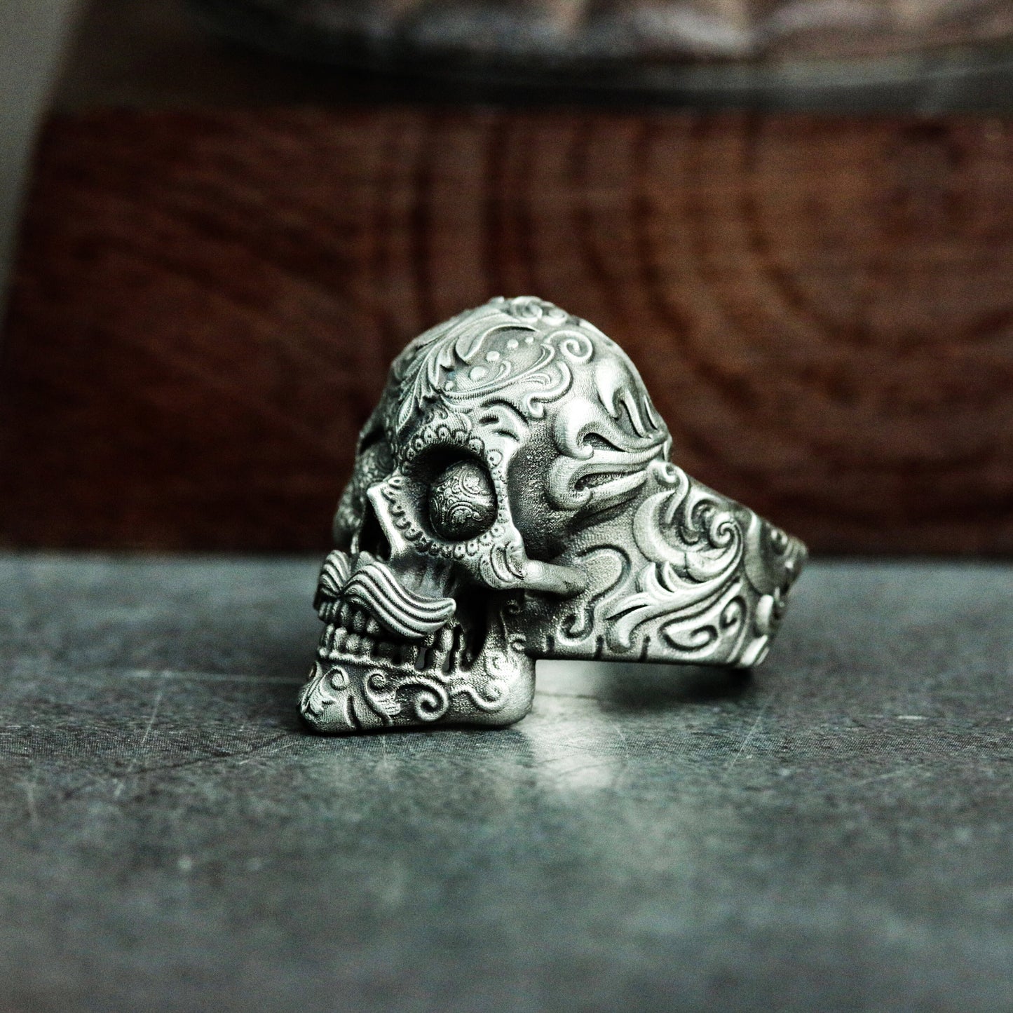 Tattoo Skull Ring - 925 Sterling Silver Handmade