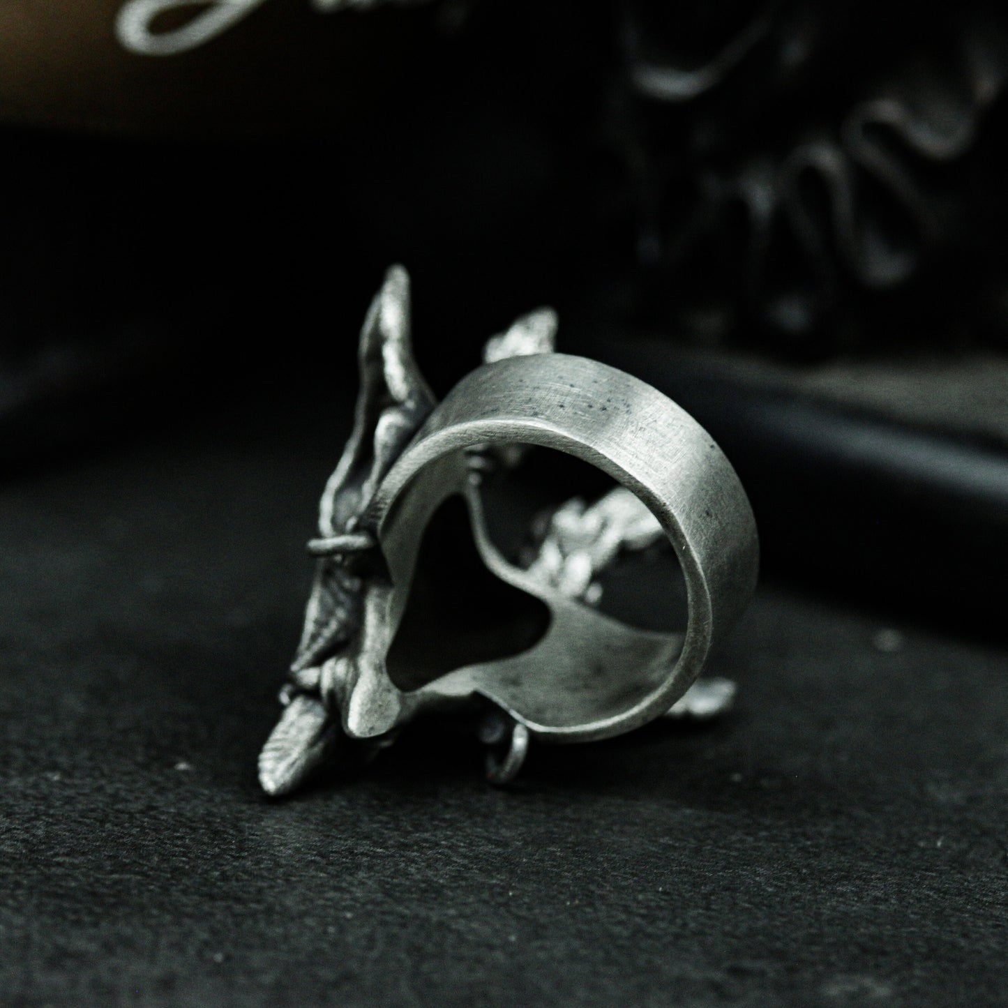 Demon Skull Ring with Dual Horns and Open Jaw ¨C 925 Sterling Silver Handmade